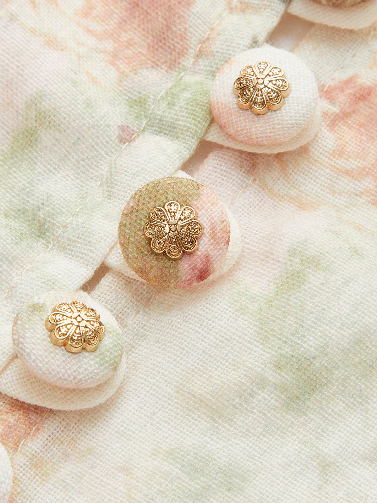 Cotton & Linen Puff Sleeve Floral Belted Dress-Chicvia