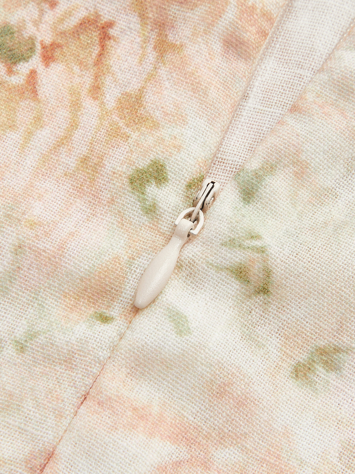 Cotton & Linen Puff Sleeve Floral Belted Dress-Chicvia