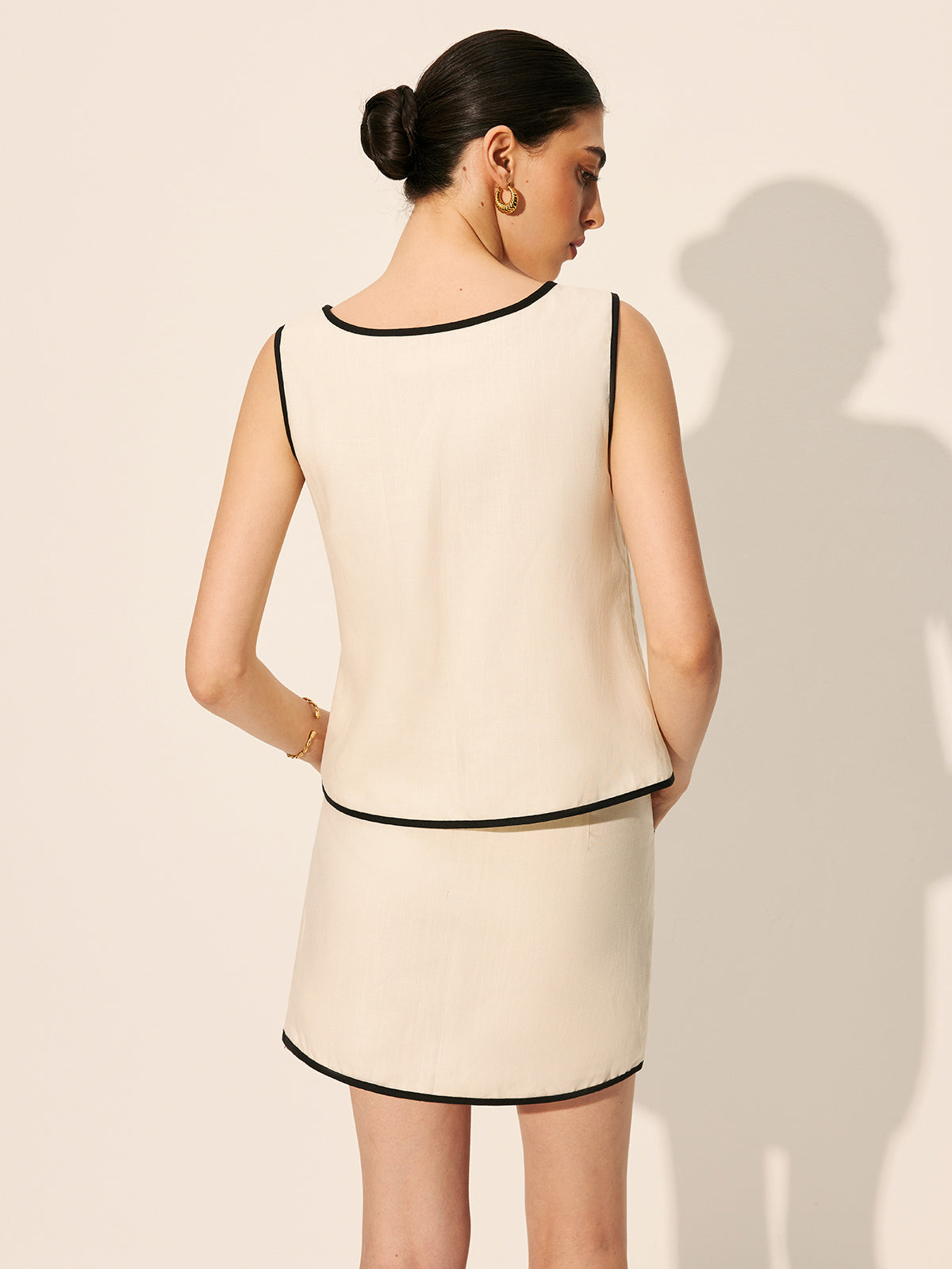 Linen & Cotton Zipper Criss Cross Skirt Set-Chicvia