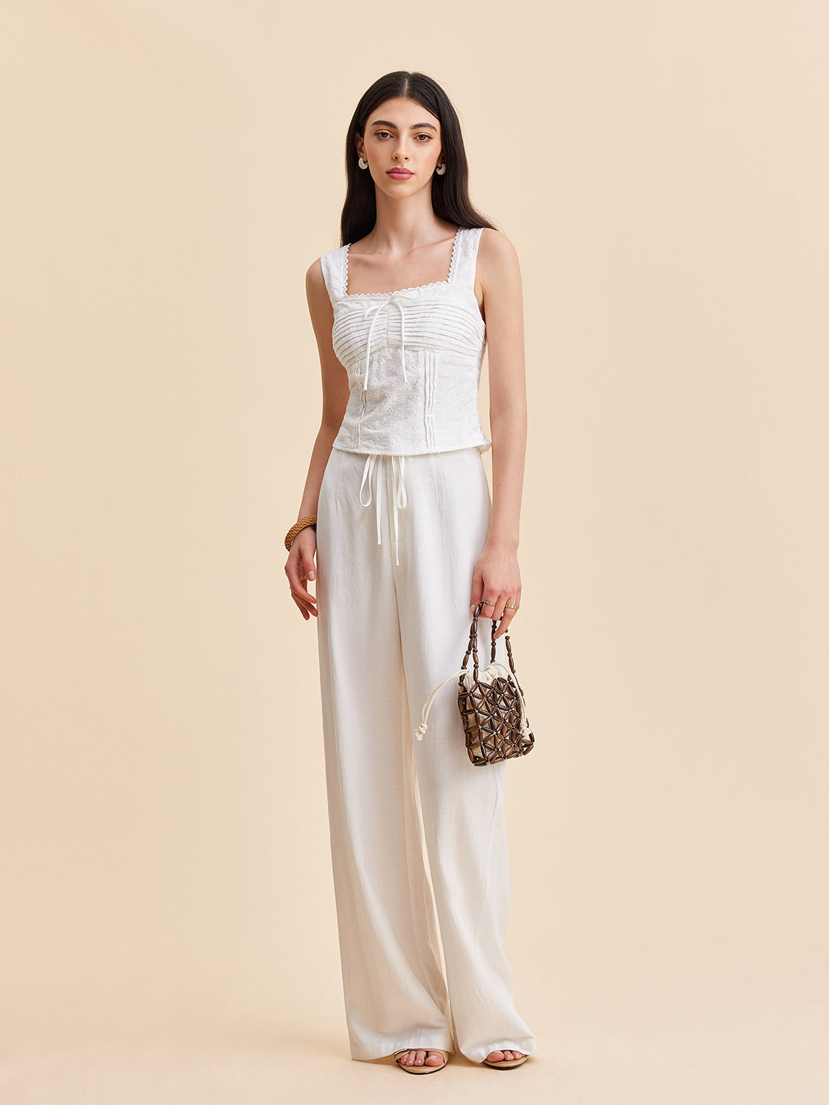 Pleated Cotton Zipper Tank Top-Chicvia