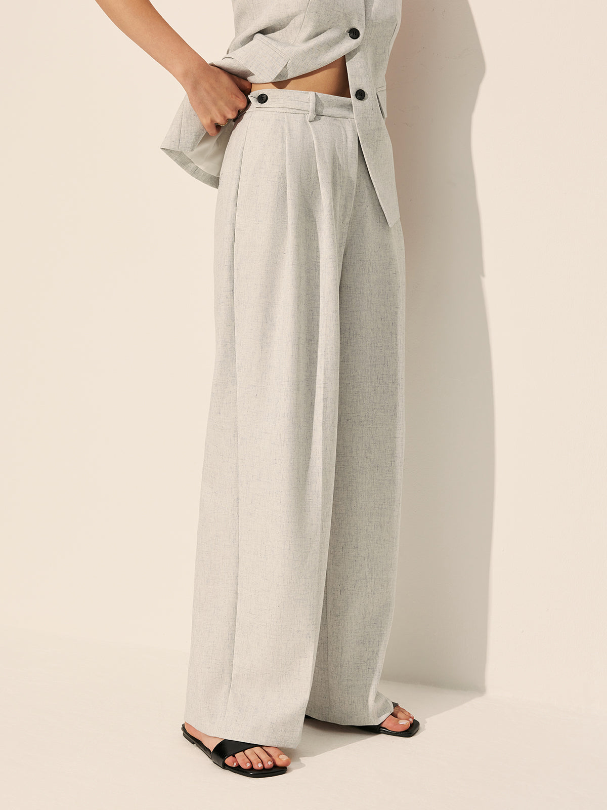 Mid-Waist Pleated Wide-Leg Pants-Chicvia
