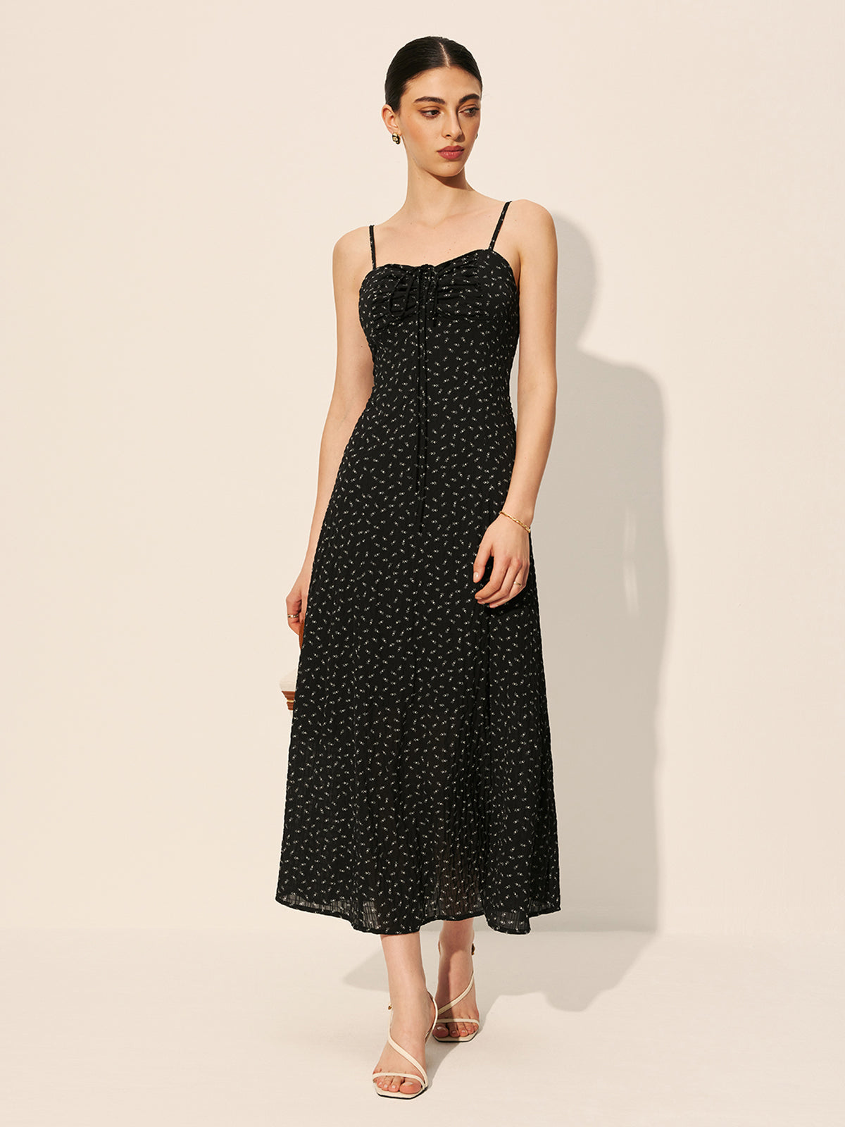 Polka Dot Zipper Drawstring Dress-Chicvia