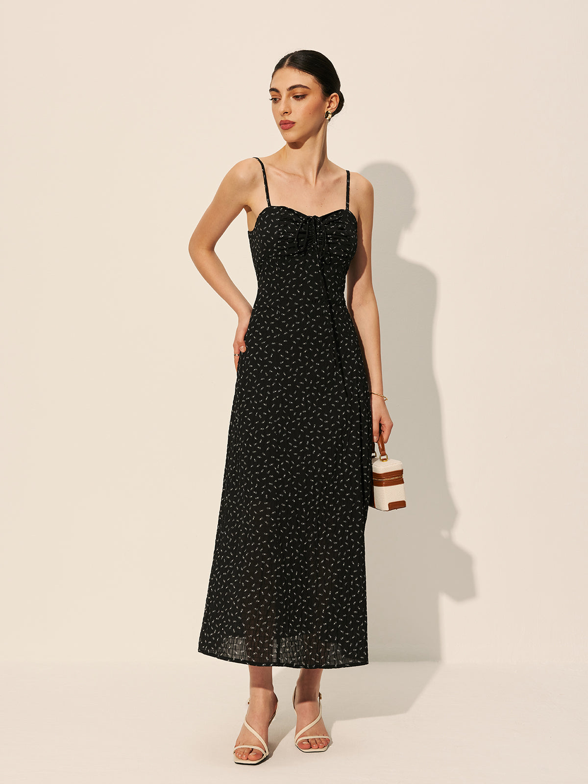 Polka Dot Zipper Drawstring Dress-Chicvia