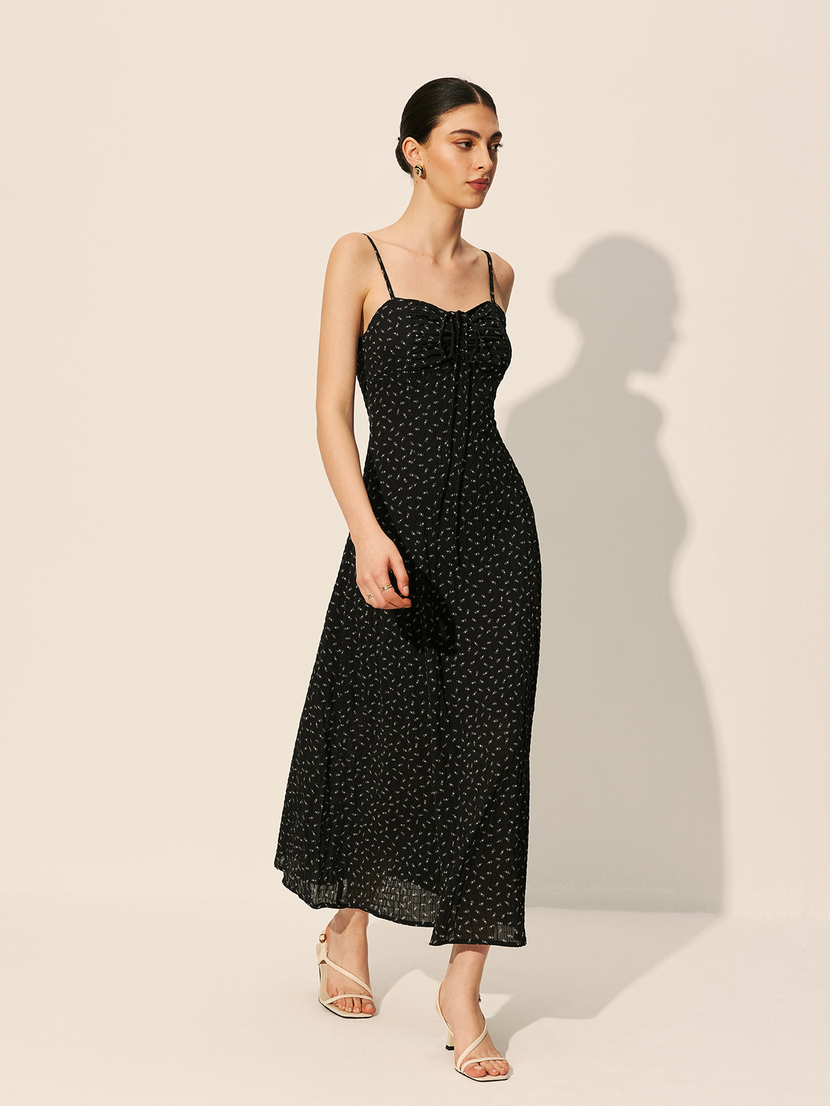 Polka Dot Zipper Drawstring Dress-Chicvia