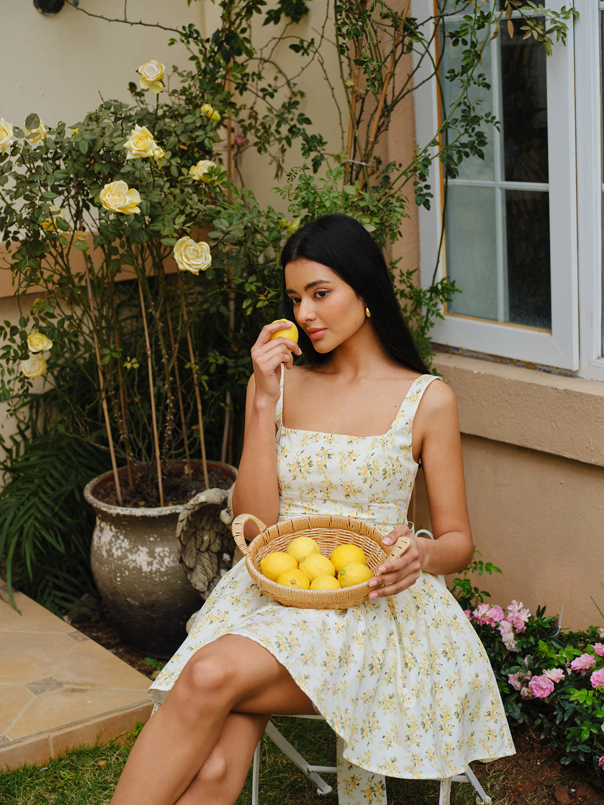 Floral Print Bow Back Dress-Chicvia