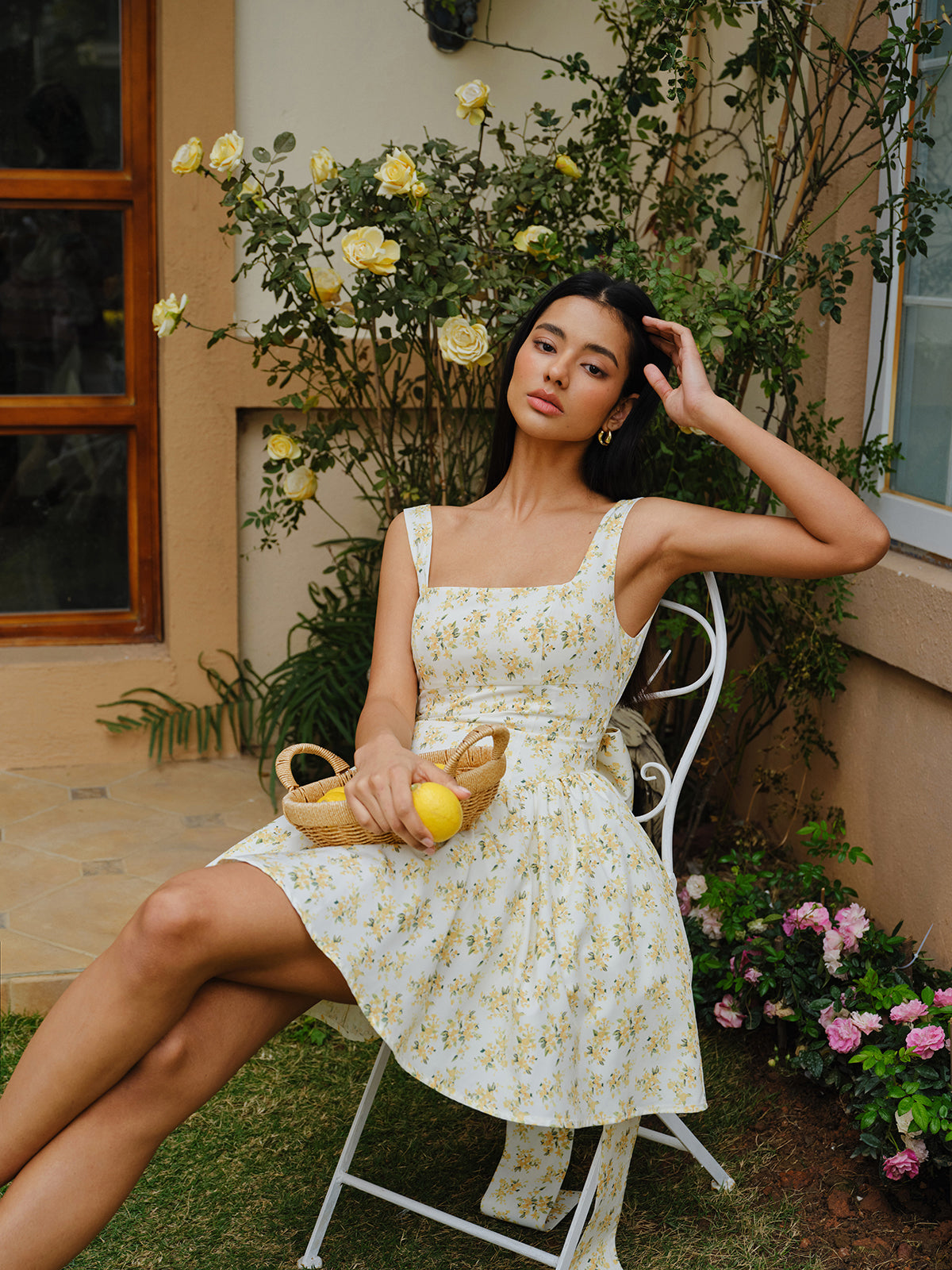 Floral Print Bow Back Dress-Chicvia