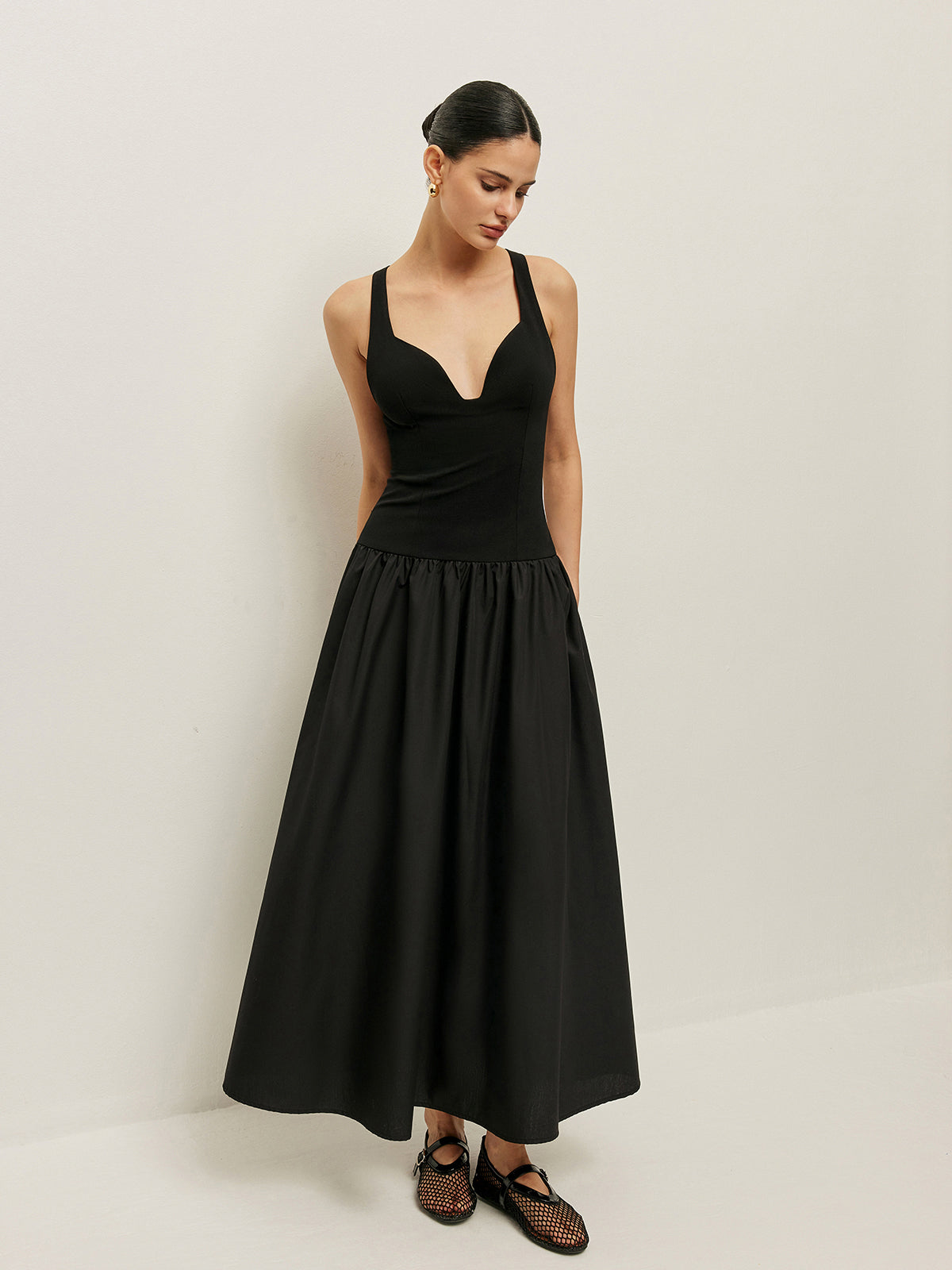 Cross Back Contrast Fabric Dress-Chicvia