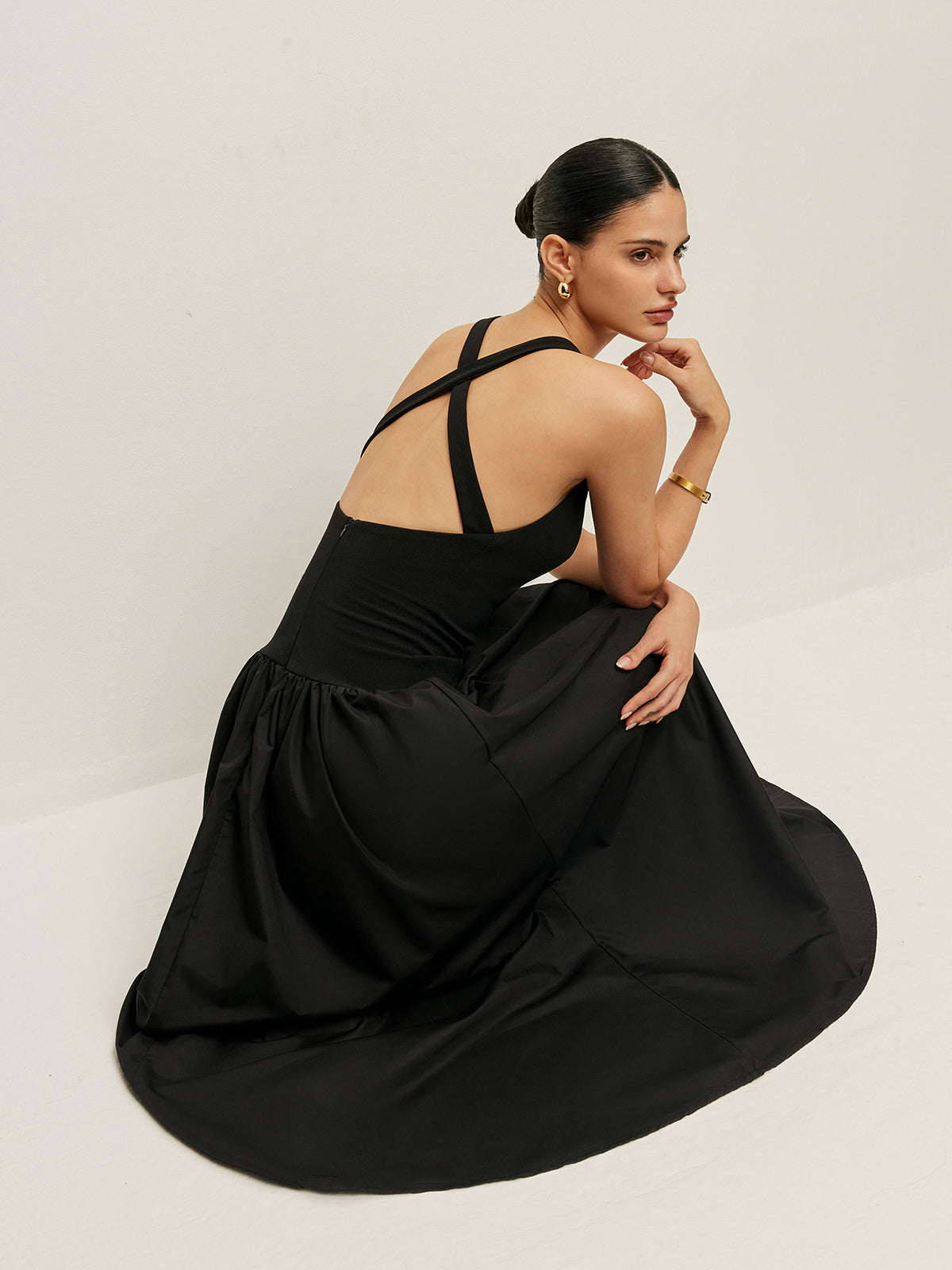 Cross Back Contrast Fabric Dress-Chicvia