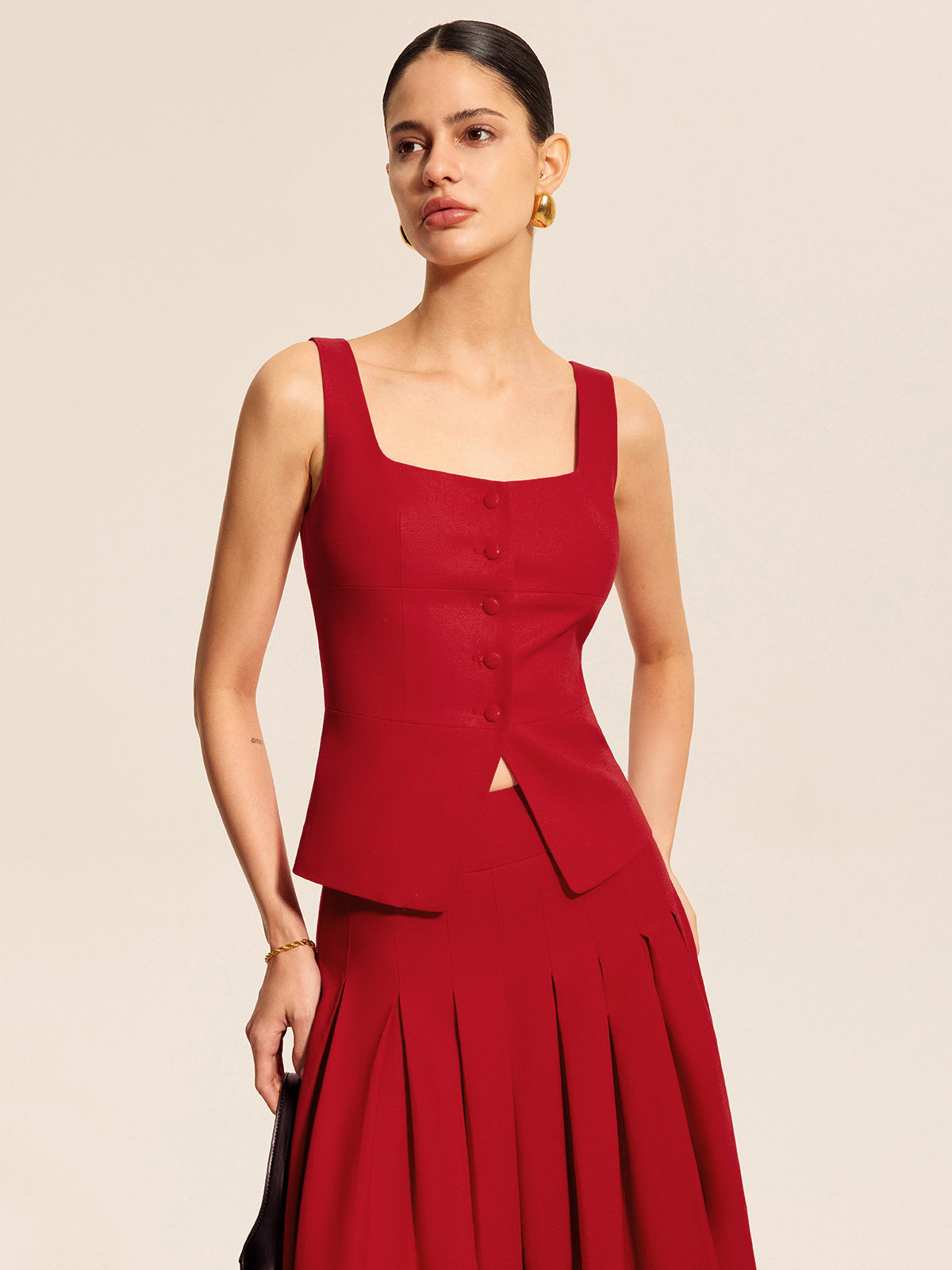 Cotton & Linen Square Neck Vest Top-Chicvia