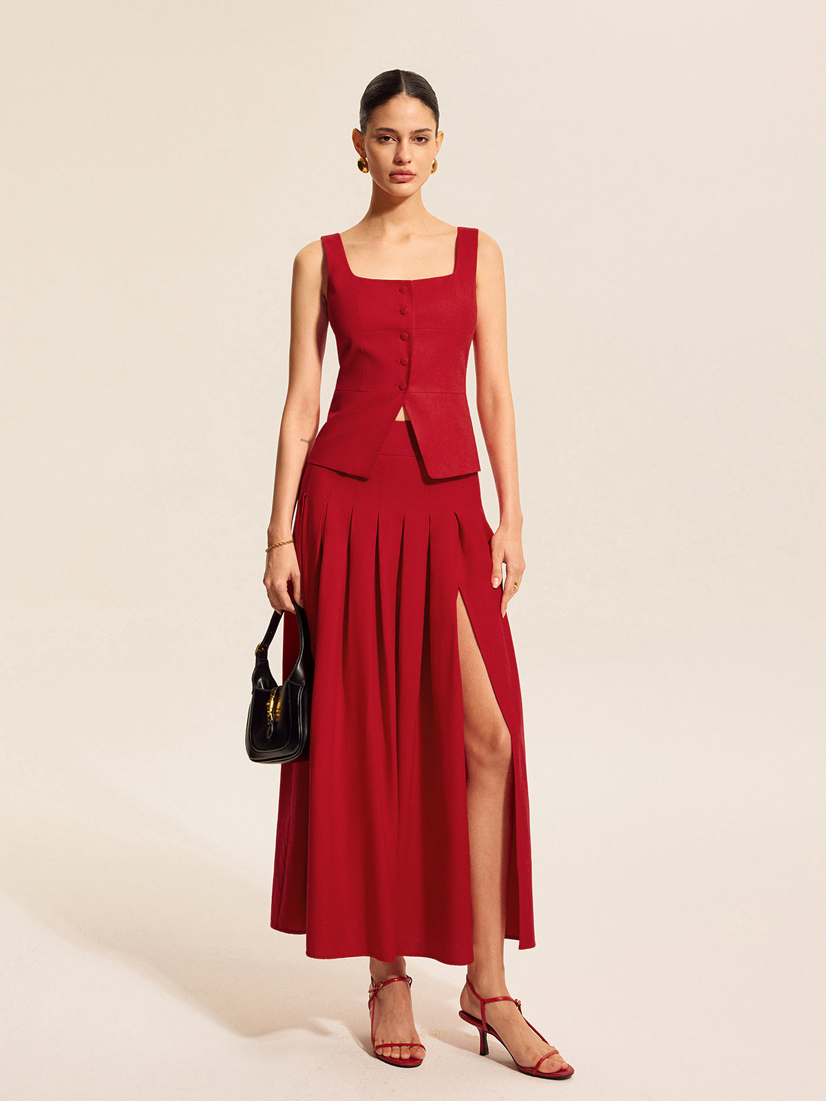 Cotton & Linen Square Neck Vest Top-Chicvia