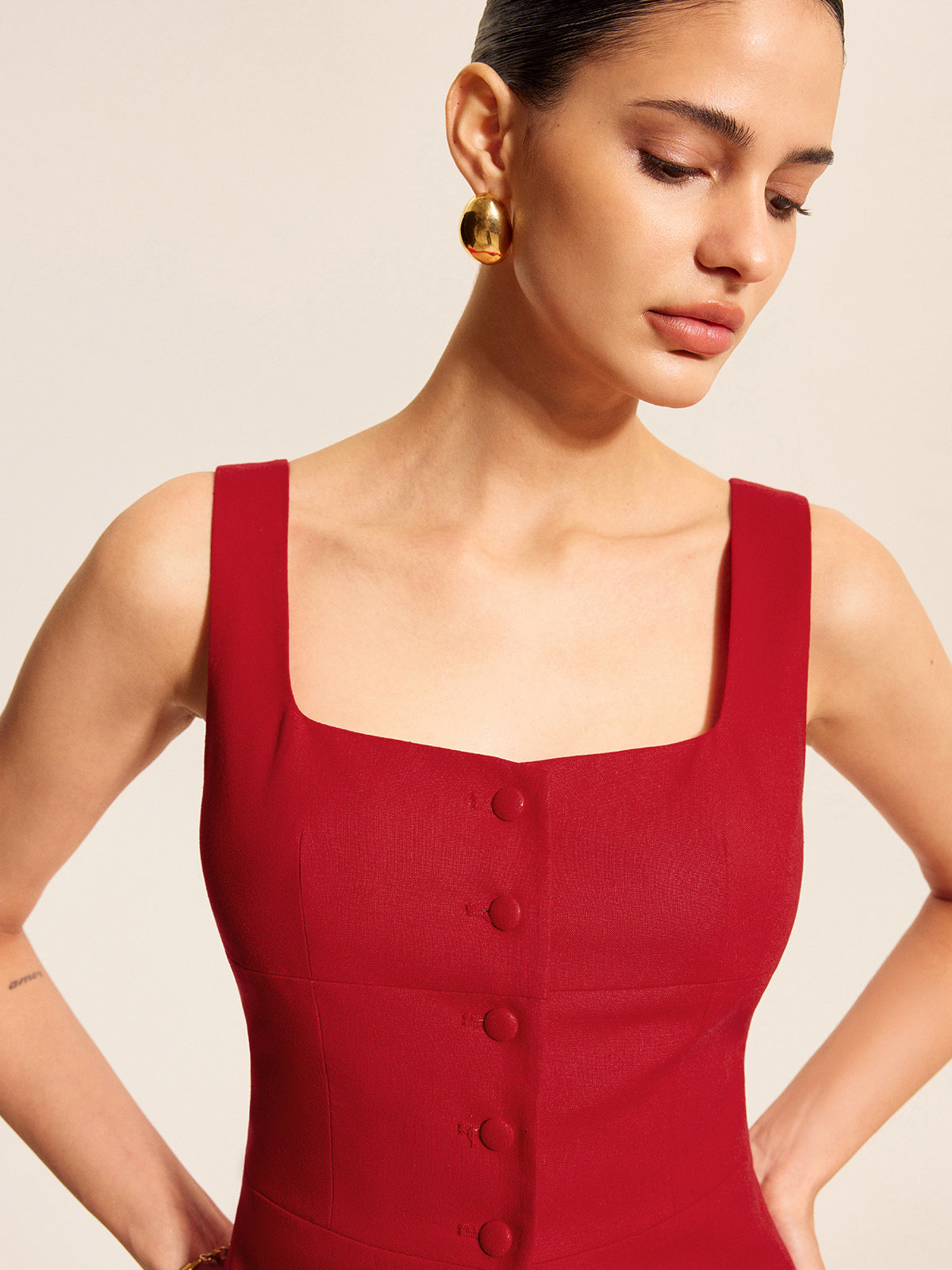 Cotton & Linen Square Neck Vest Top-Chicvia