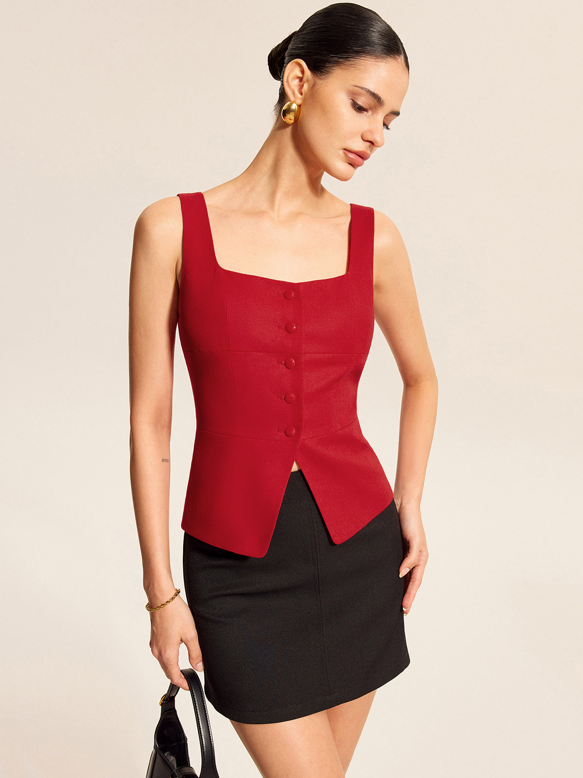 Cotton & Linen Square Neck Vest Top-Chicvia