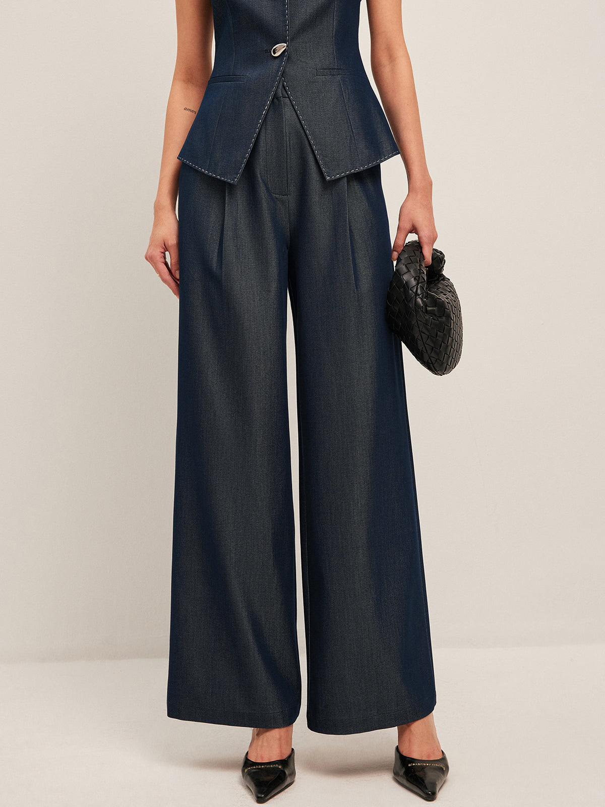 High-Waisted Pleated Wide-Leg Pants-Chicvia