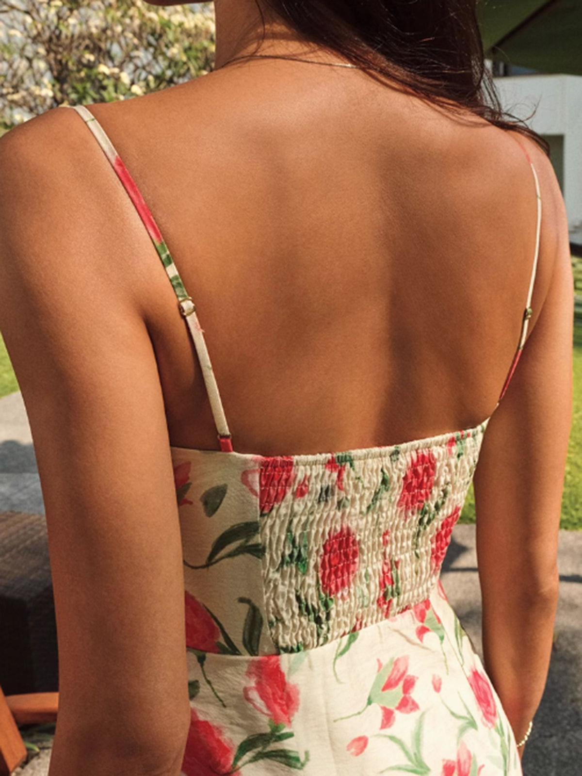 Floral Ruched Button Detail Dress-Chicvia