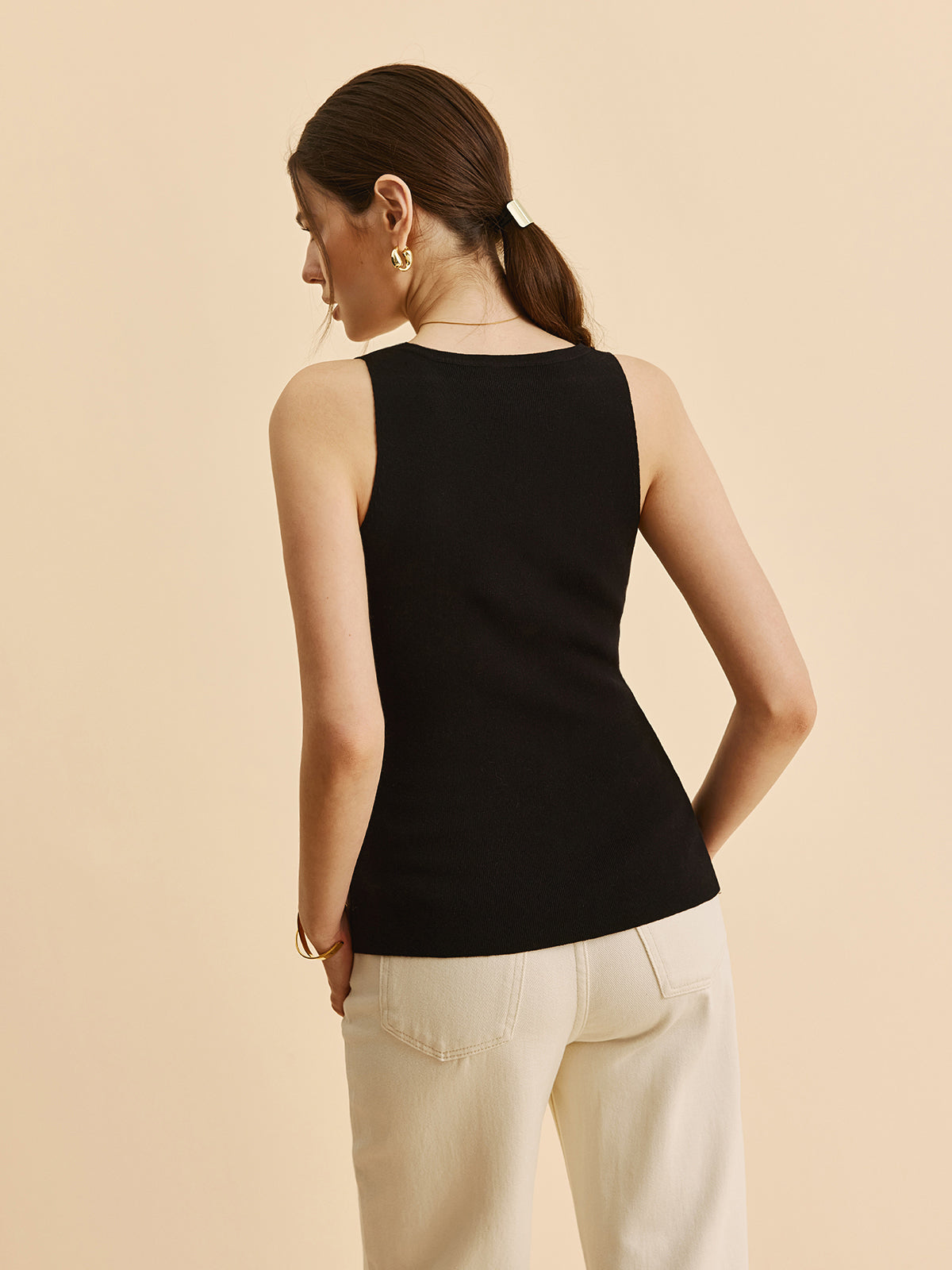 Lettuce Trim Split Sweater Vest-Chicvia