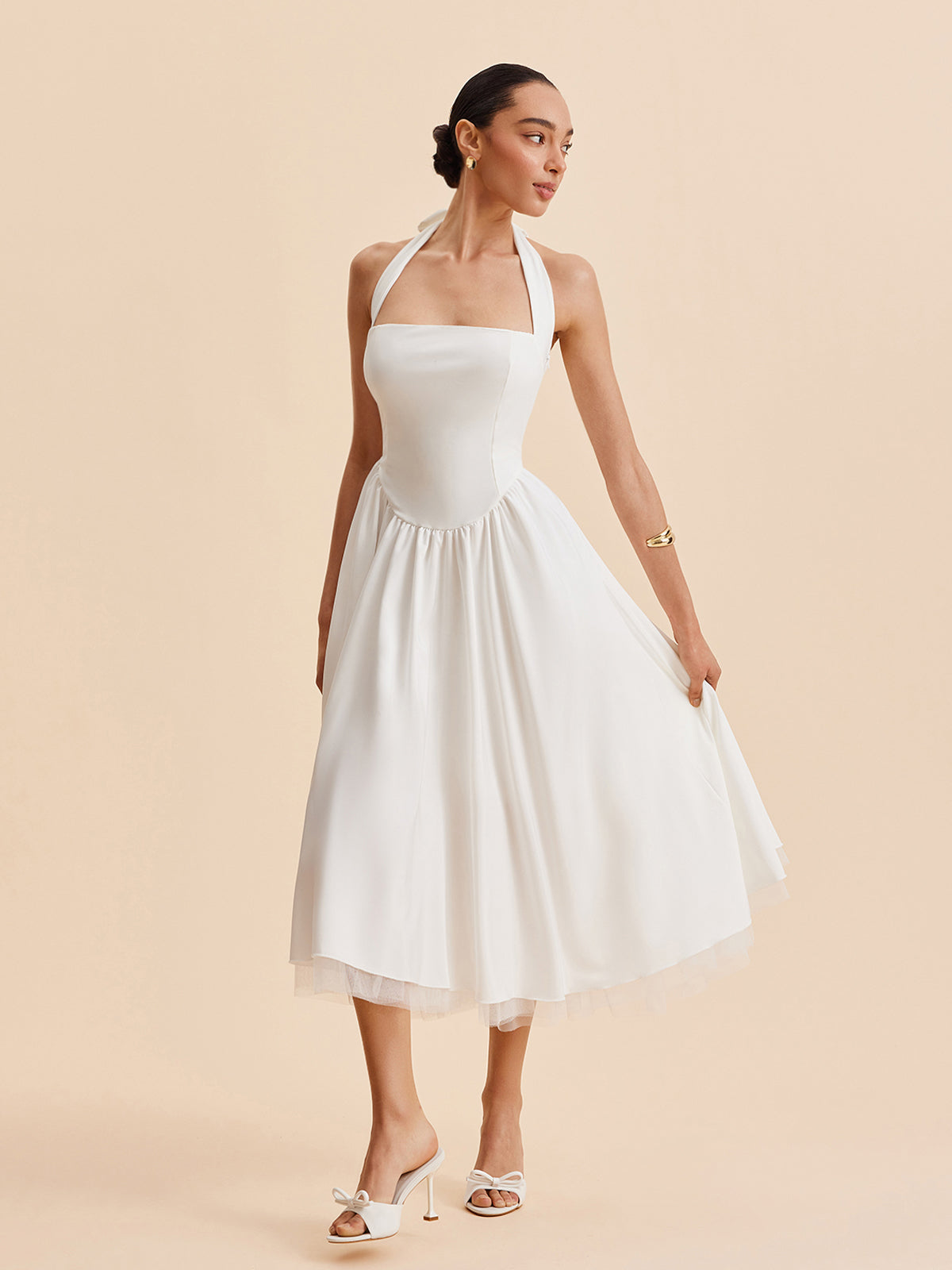 Halter Backless Zipper Sleeveless Dress-Chicvia