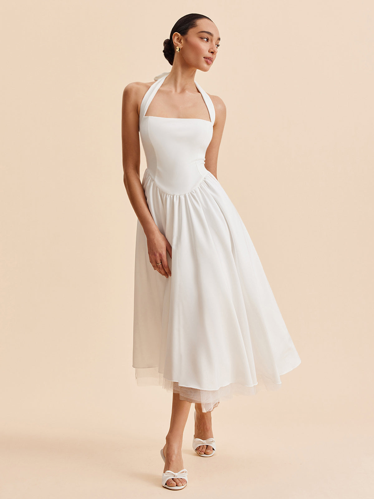 Halter Backless Zipper Sleeveless Dress-Chicvia