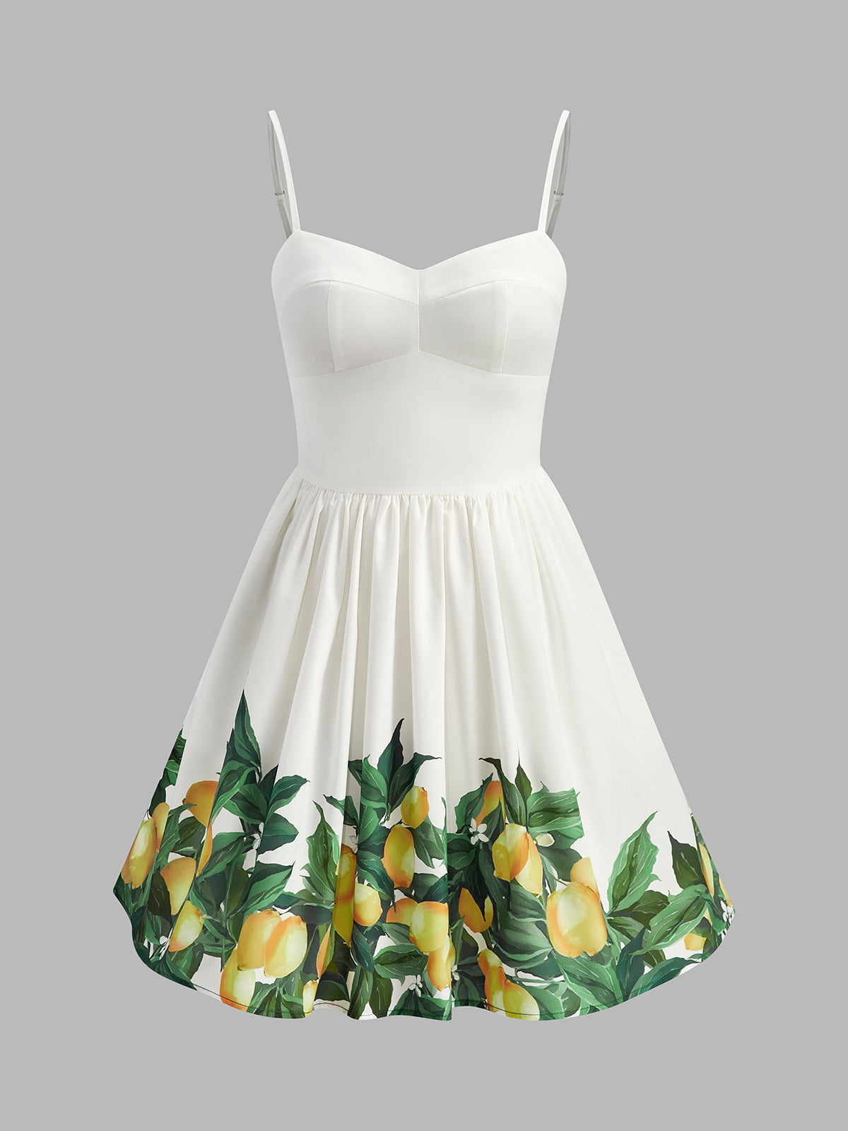 Lemon Print Corset A-Line Dress-Chicvia