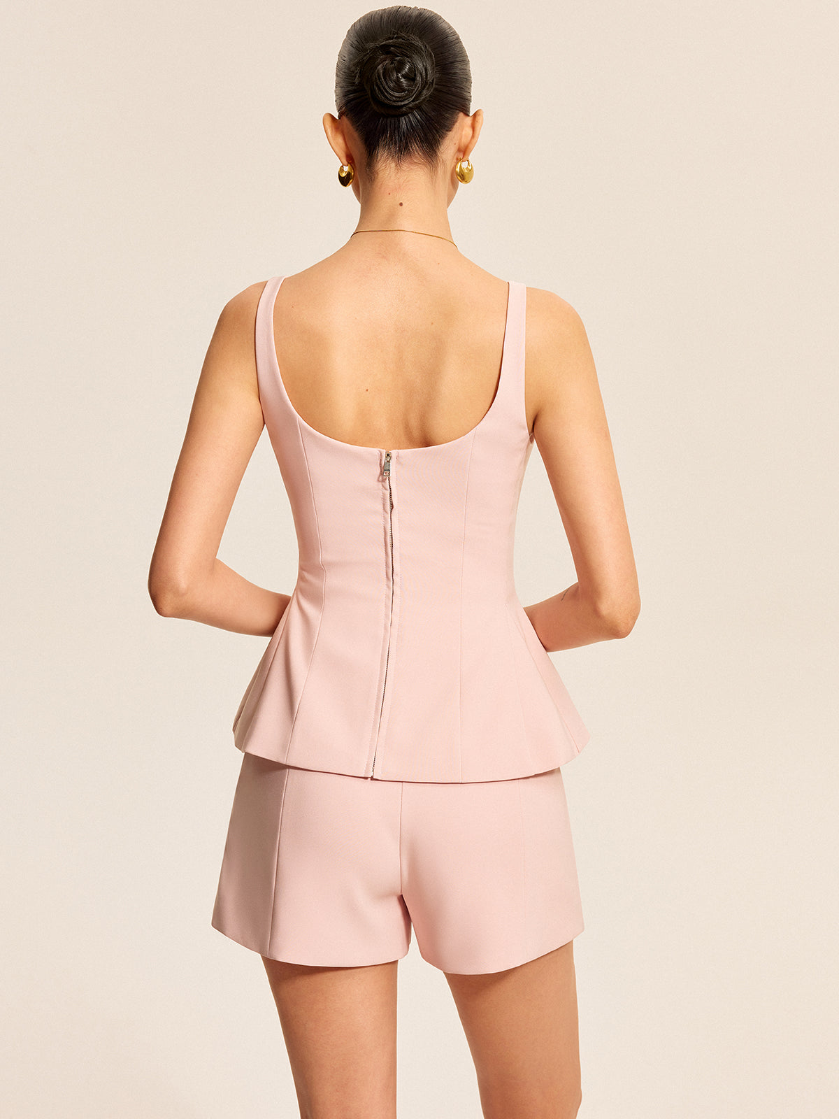 Peplum Tank Top With Shorts Set-Chicvia