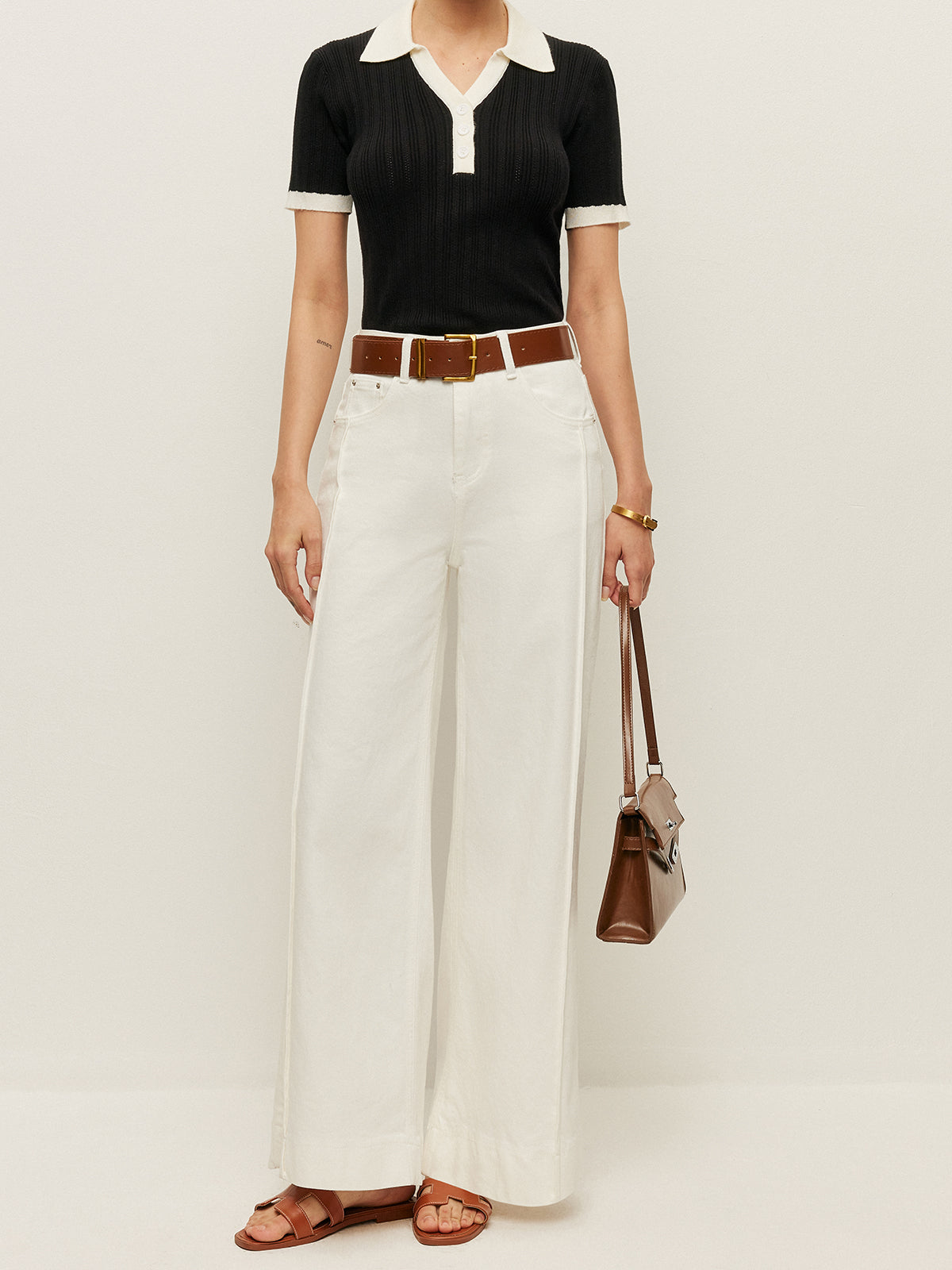 High-Waist Pants With Pockets & Belt-Chicvia