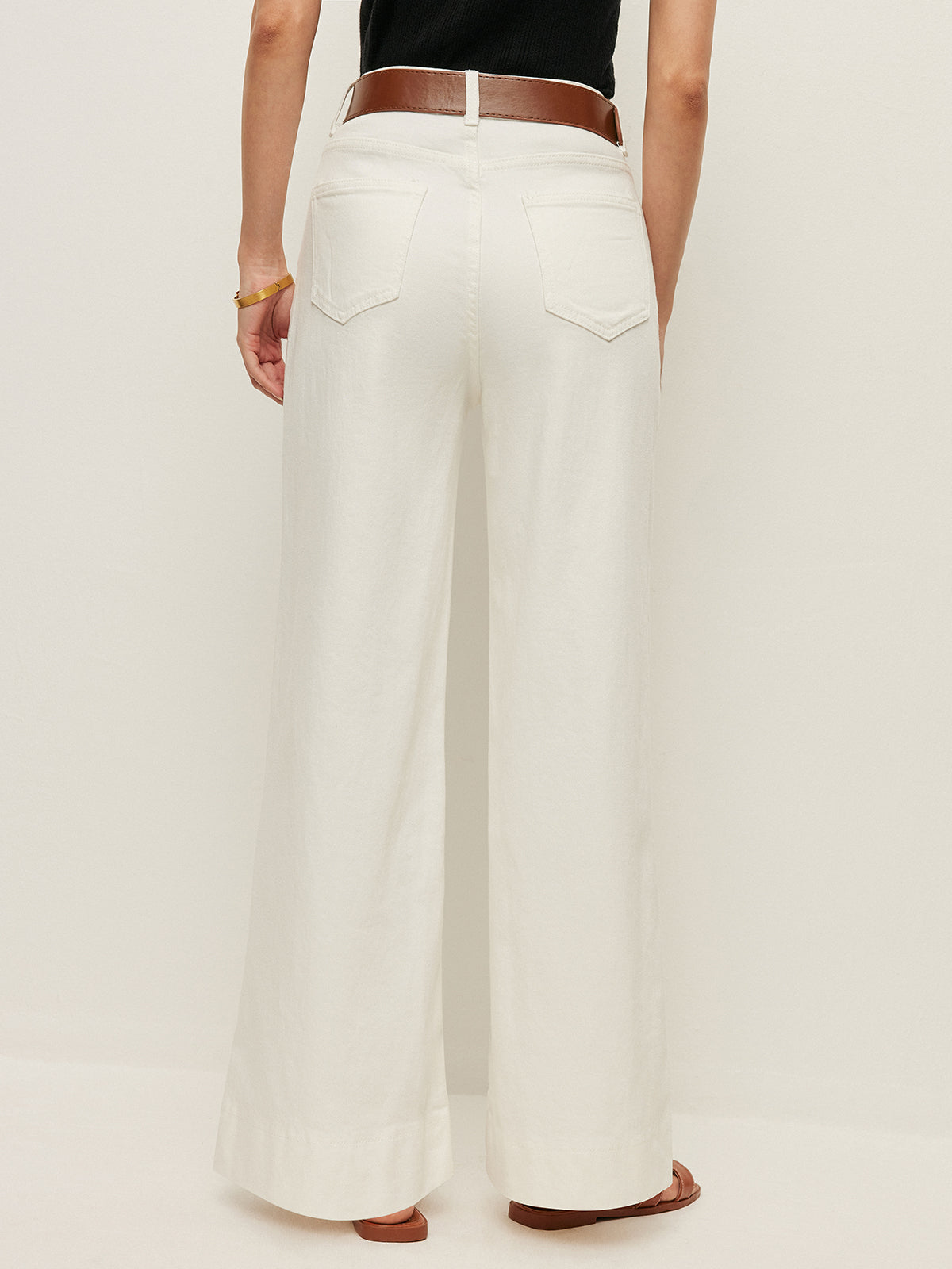 High-Waist Pants With Pockets & Belt-Chicvia