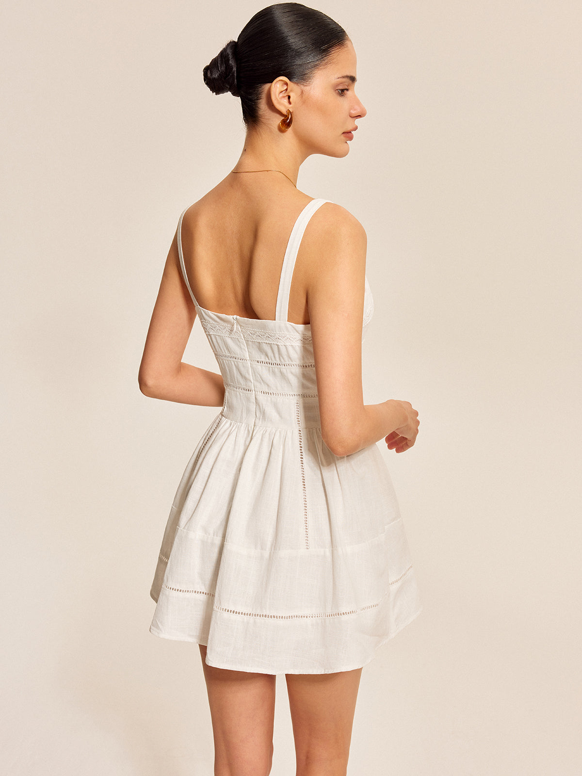 Cotton Lace Trim Square Neck Dress-Chicvia