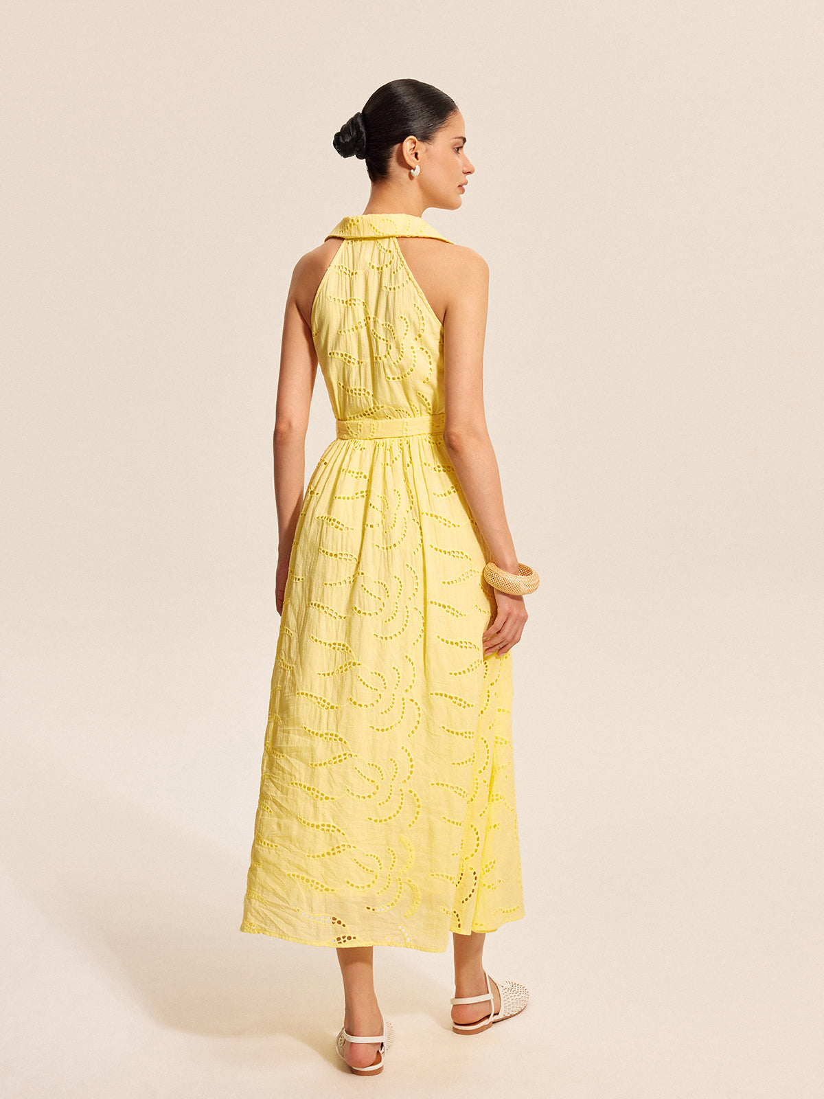 Cotton Belted Embroidered Dress-Chicvia