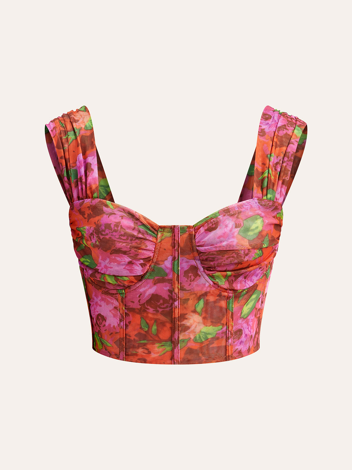 Floral Mesh Corset Top-Chicvia
