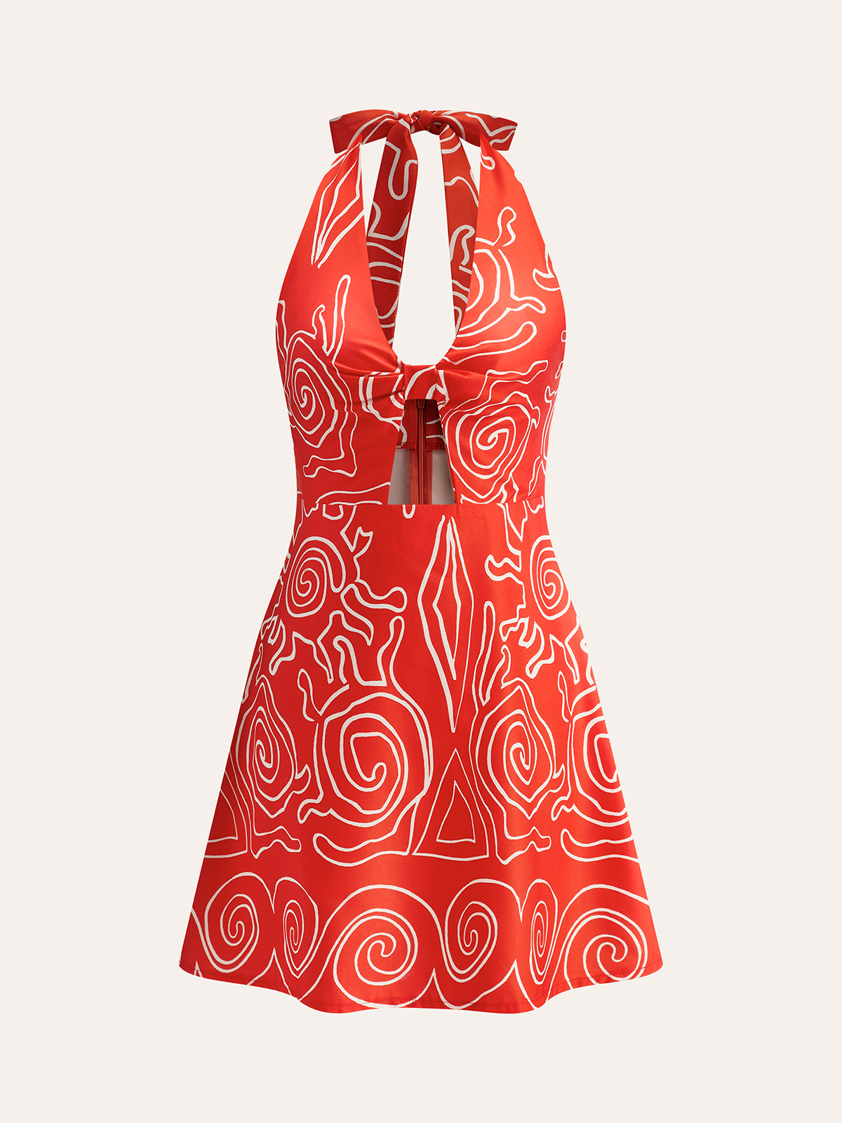 Halter Tie-Back Printed Dress-Chicvia