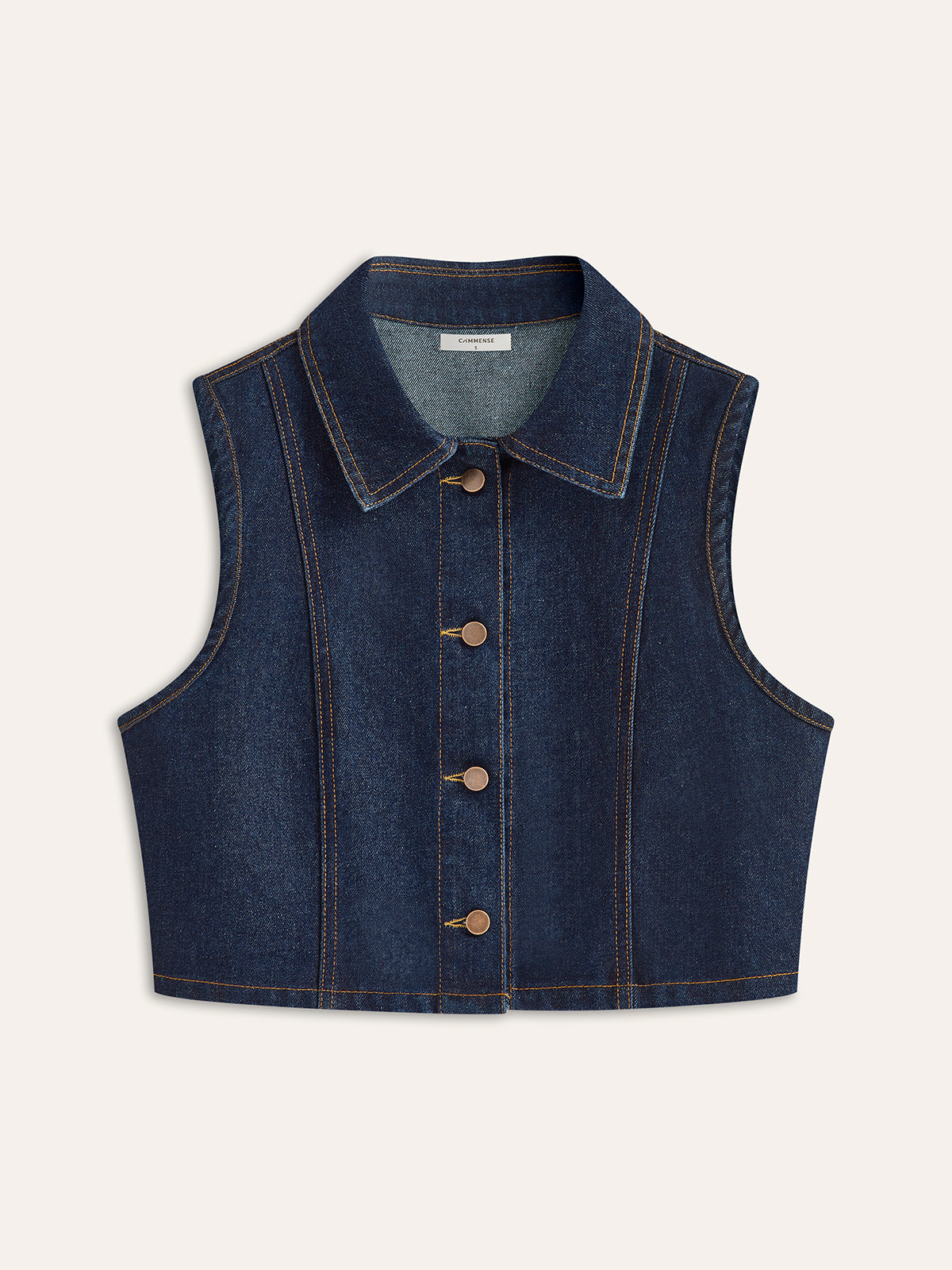 Denim Button-Up Sleeveless Vest-Chicvia