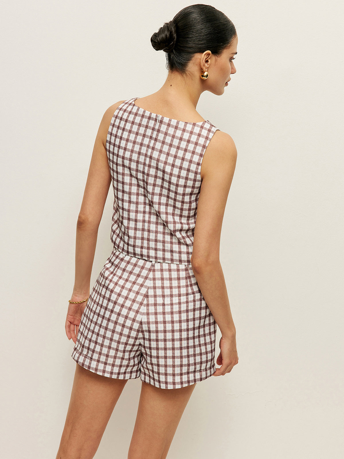 Checkerboard Sleeveless Crop Top With Shorts Set-Chicvia