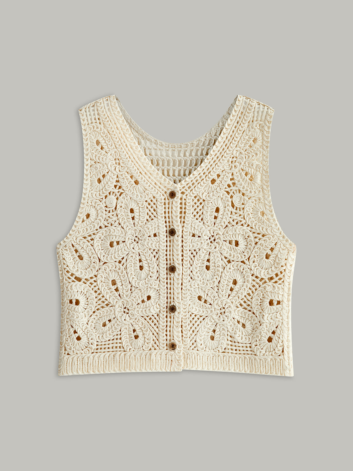 Crochet Buttoned Vest-Chicvia