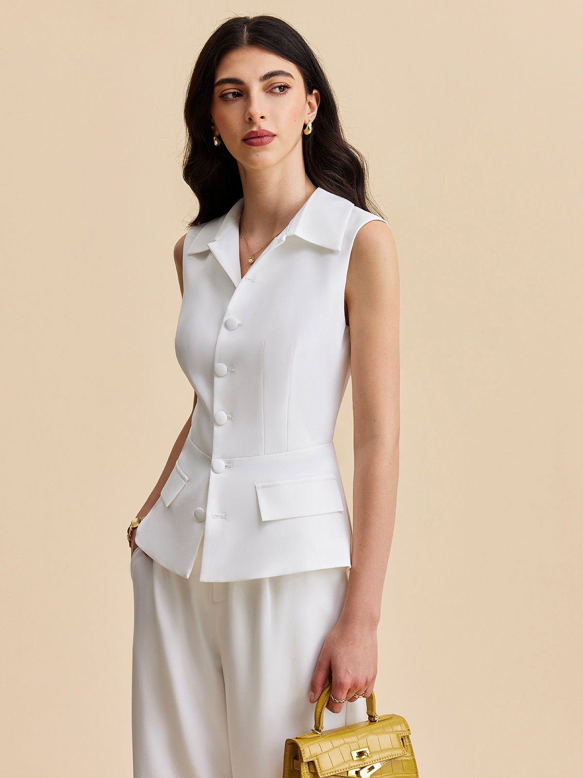 Pockets Buttoned Sleeveless Pants Set-Chicvia