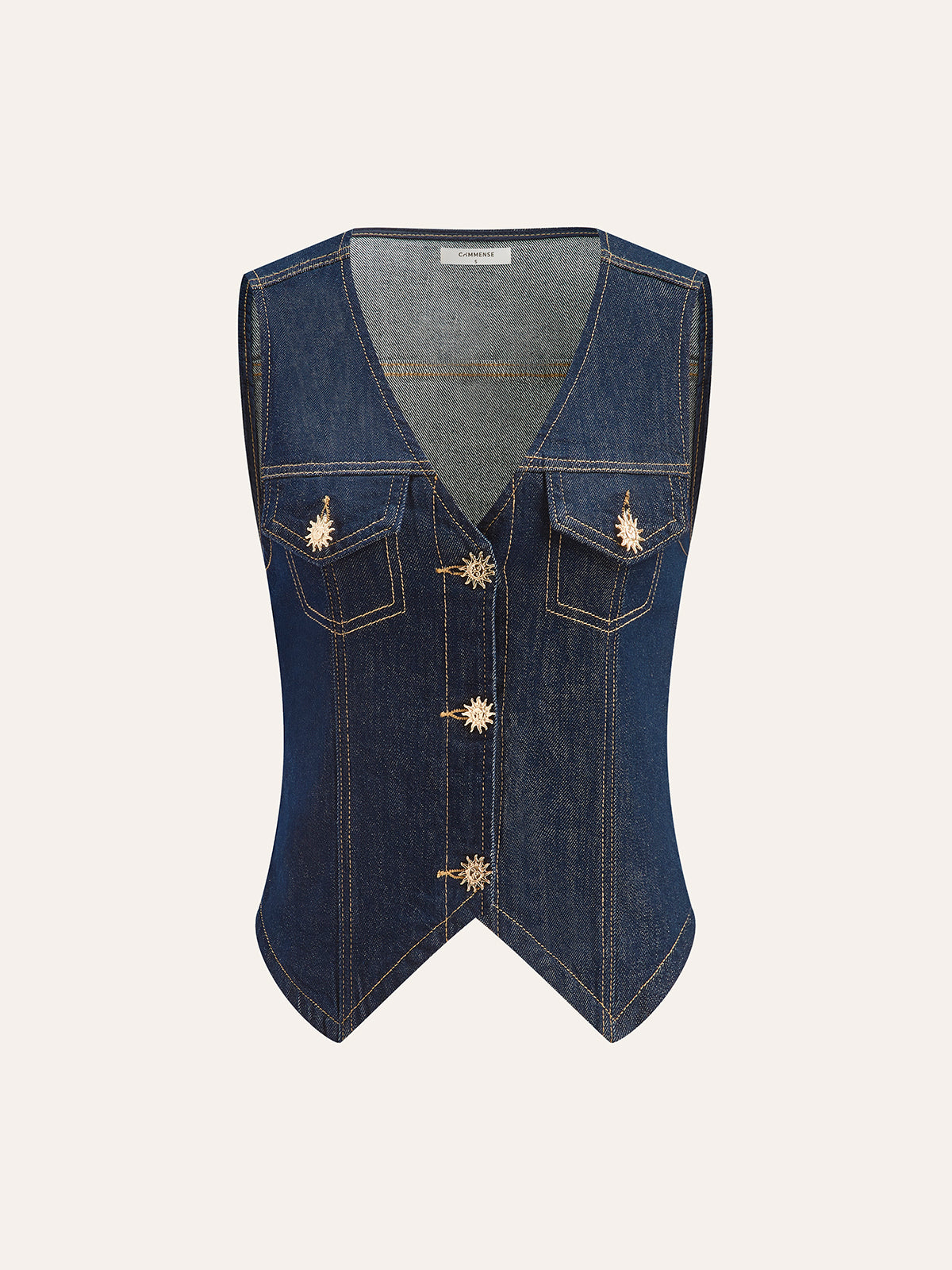 Metal Detail Denim Vest-Chicvia