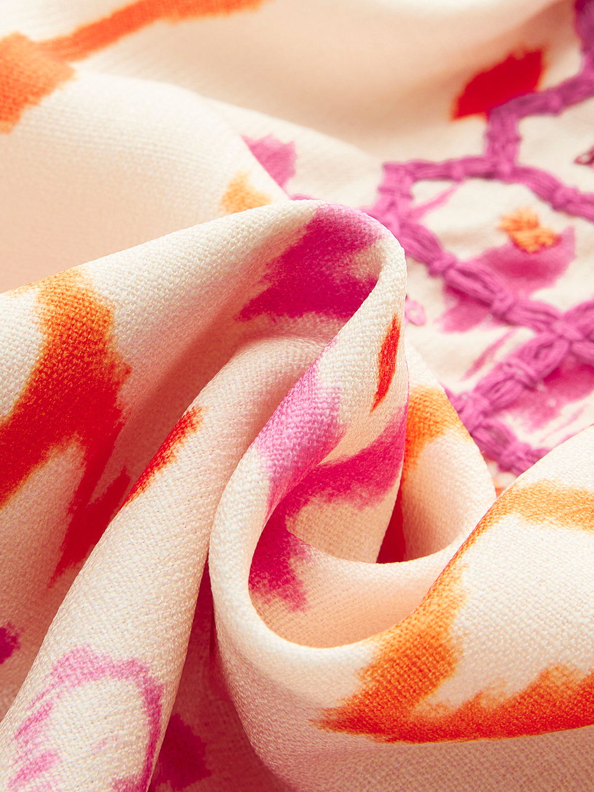 Embroidered Boho Tassel Tie Cami Top-Chicvia