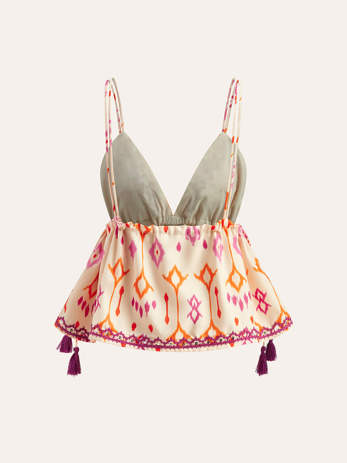 Embroidered Boho Tassel Tie Cami Top-Chicvia