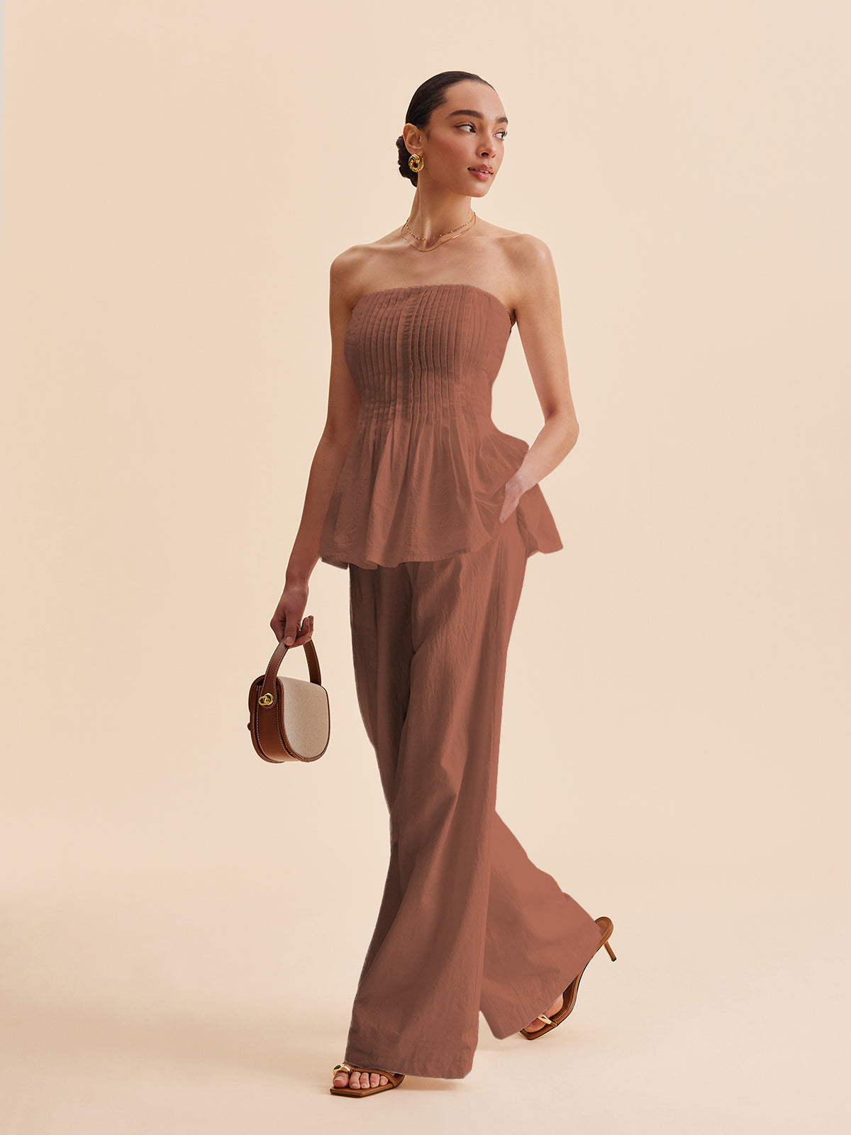 Cotton Mid-Waist Wide-Leg Pants With Pockets-Chicvia