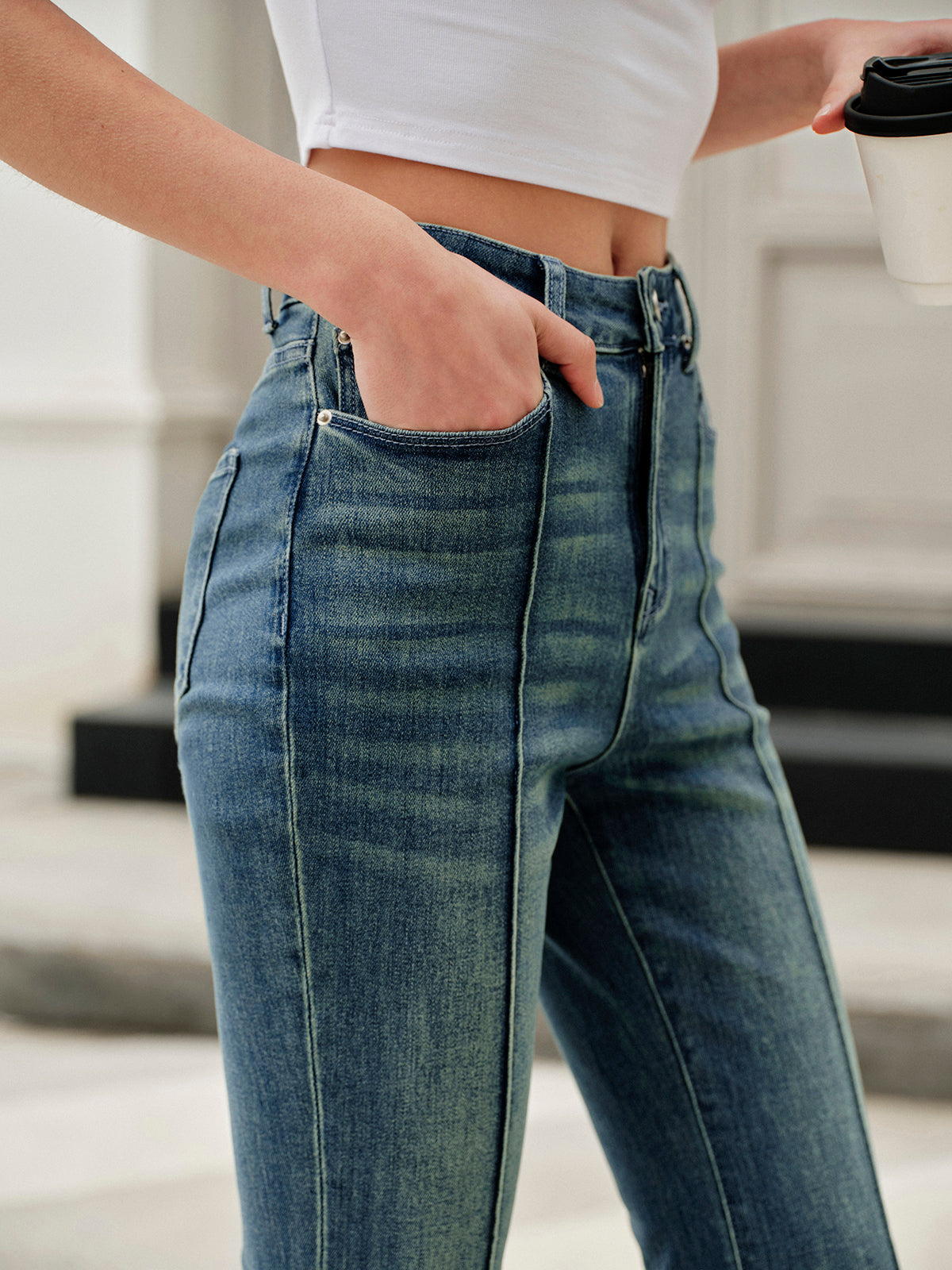 Low-Waist Wide Leg Denim Jeans-Chicvia