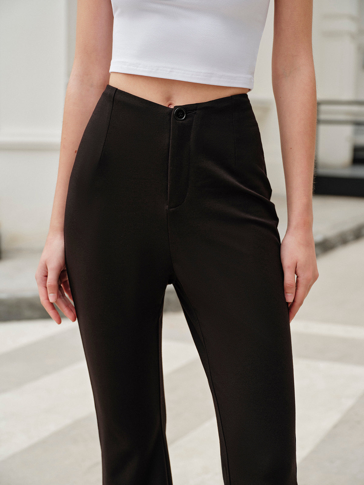 Mid-Waist Flare Pants-Chicvia