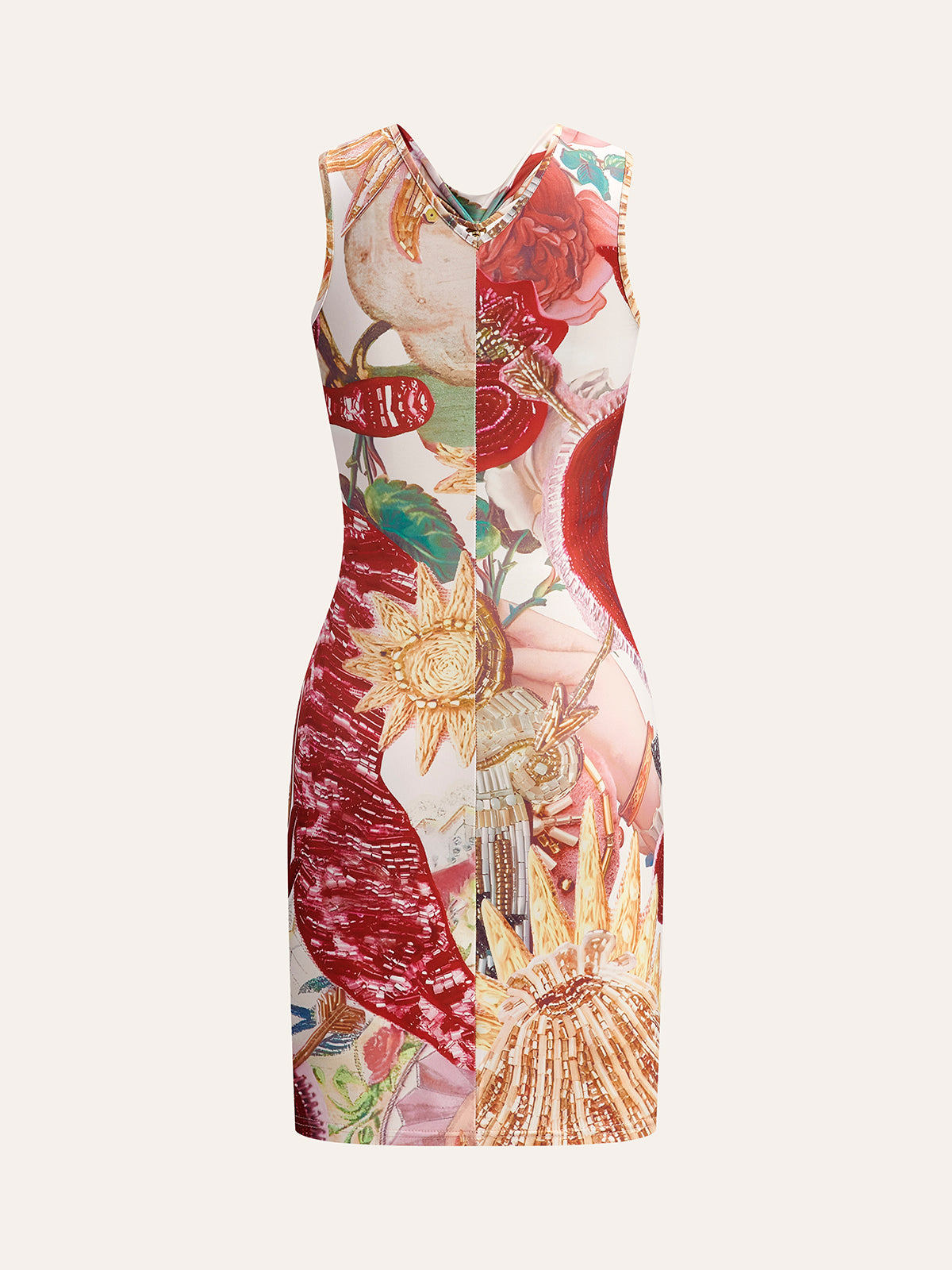 Knot-Front Printed Dress With Chain Detail-Chicvia