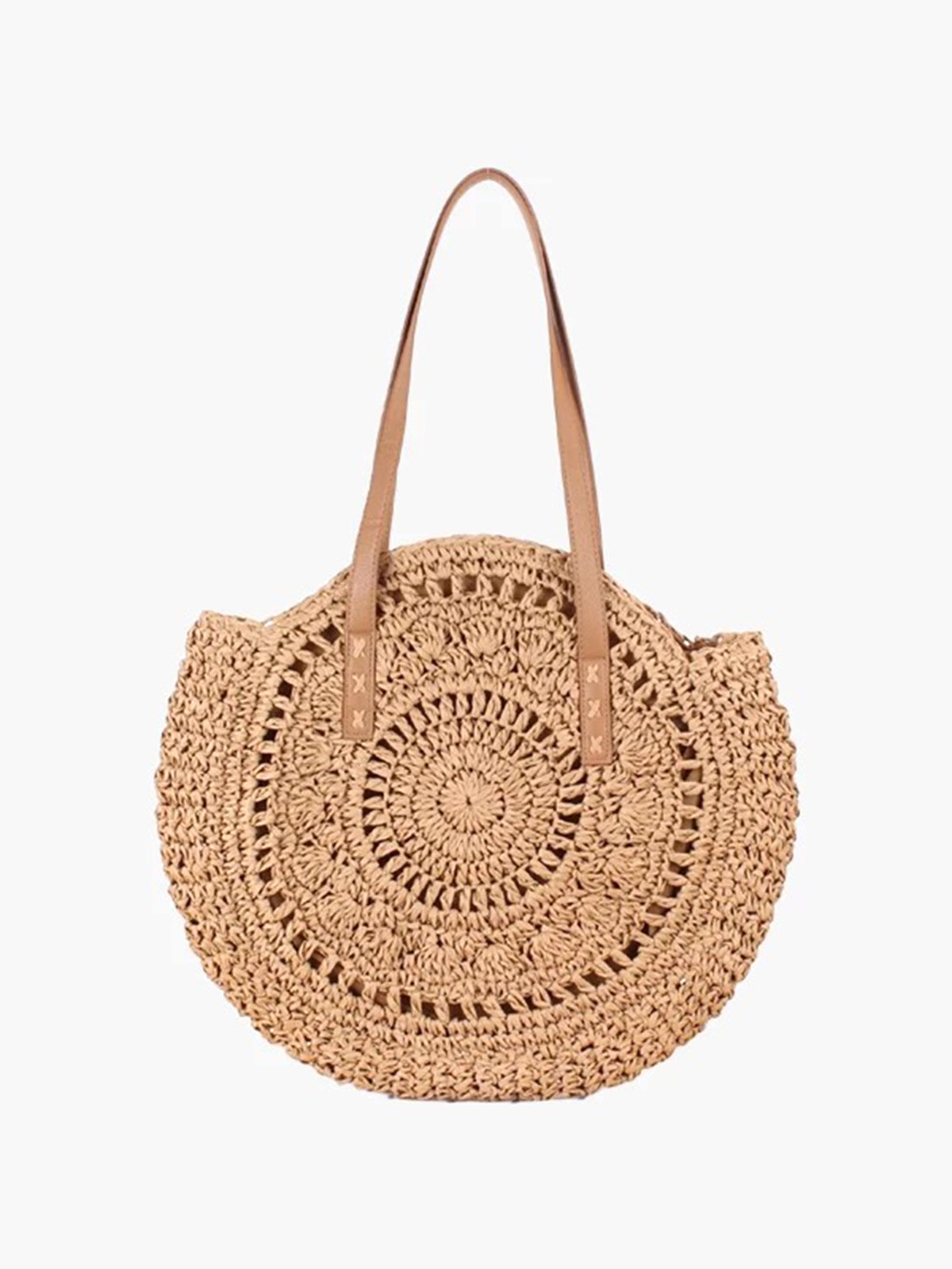 Crochet Circular Straw Tote Bag-Chicvia