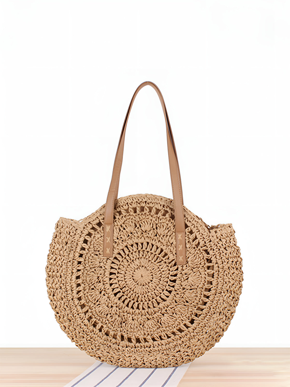 Crochet Circular Straw Tote Bag-Chicvia