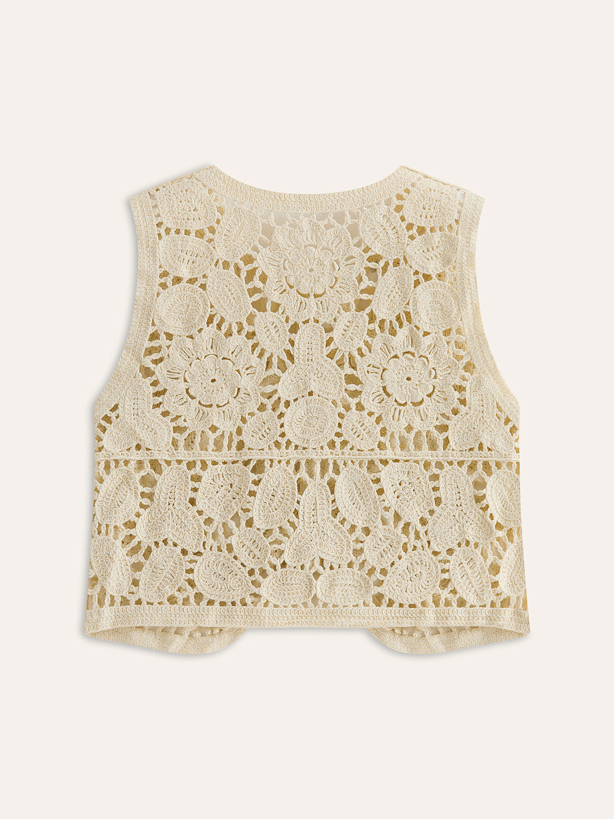 Floral Crochet Button Detail Vest-Chicvia
