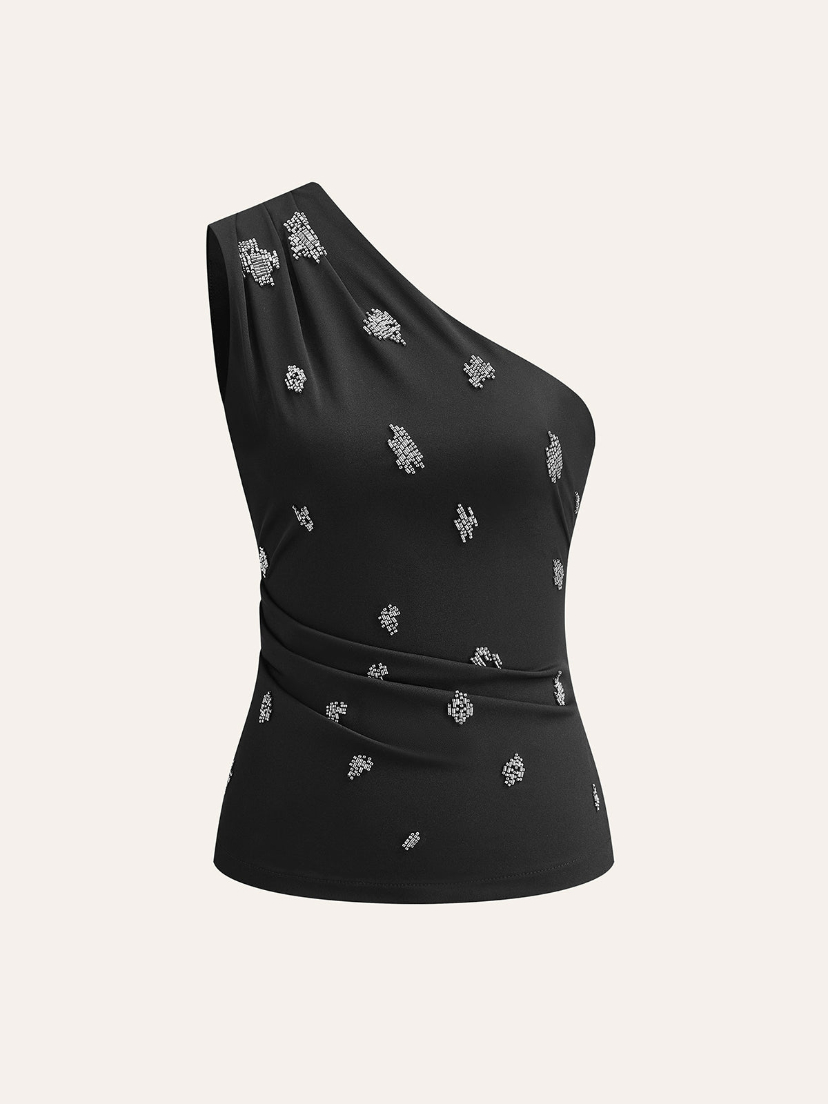 One-Shoulder Embellished Top-Chicvia