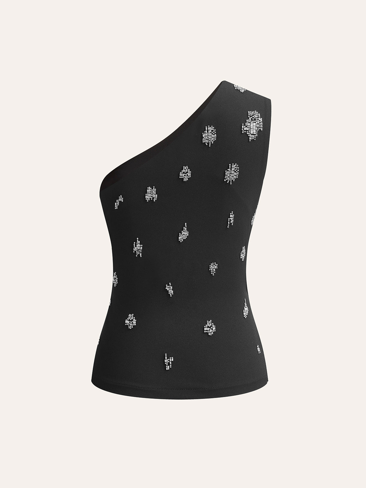 One-Shoulder Embellished Top-Chicvia