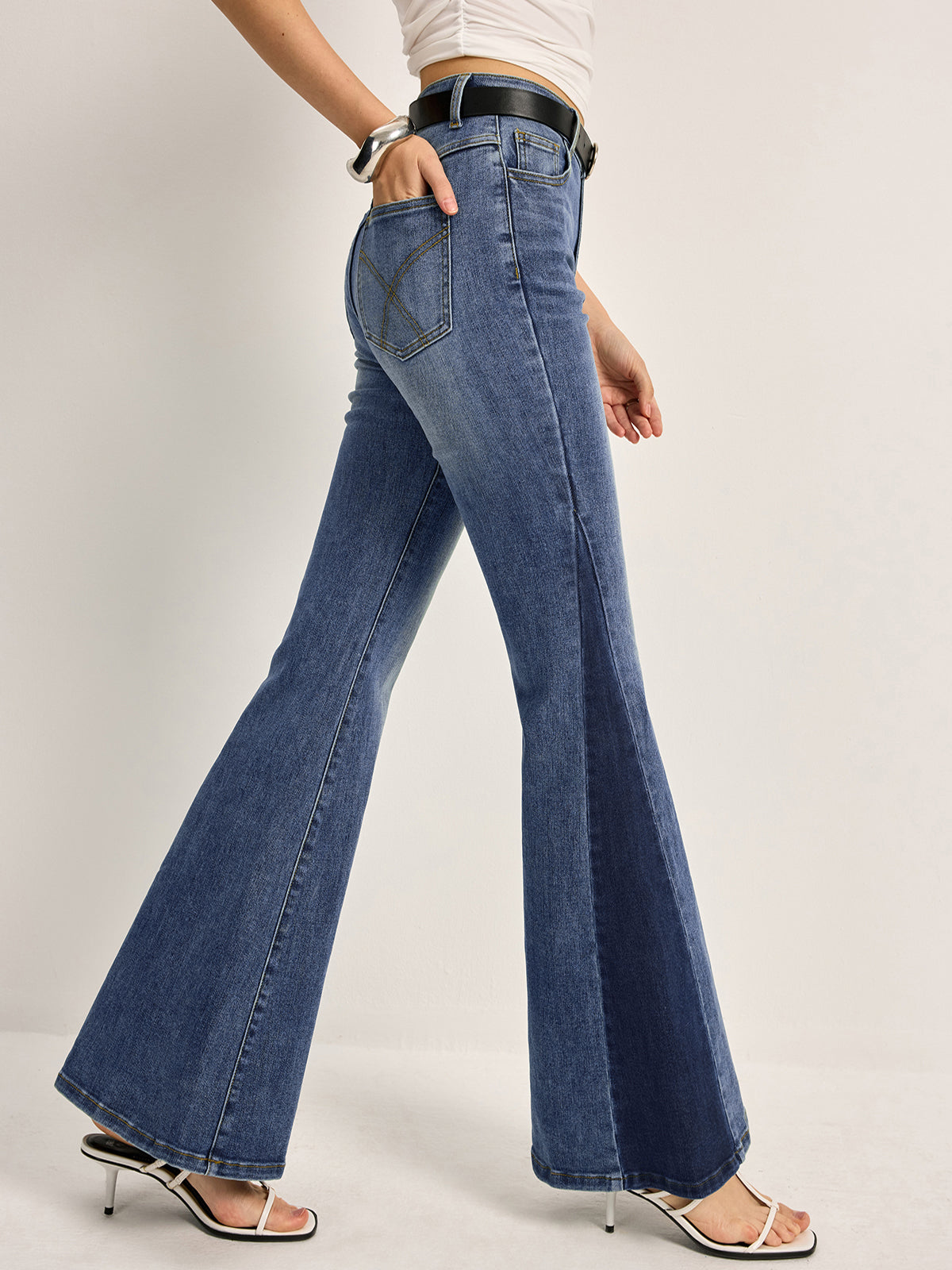 Color Block Mid-Waist Bell Jeans-Chicvia