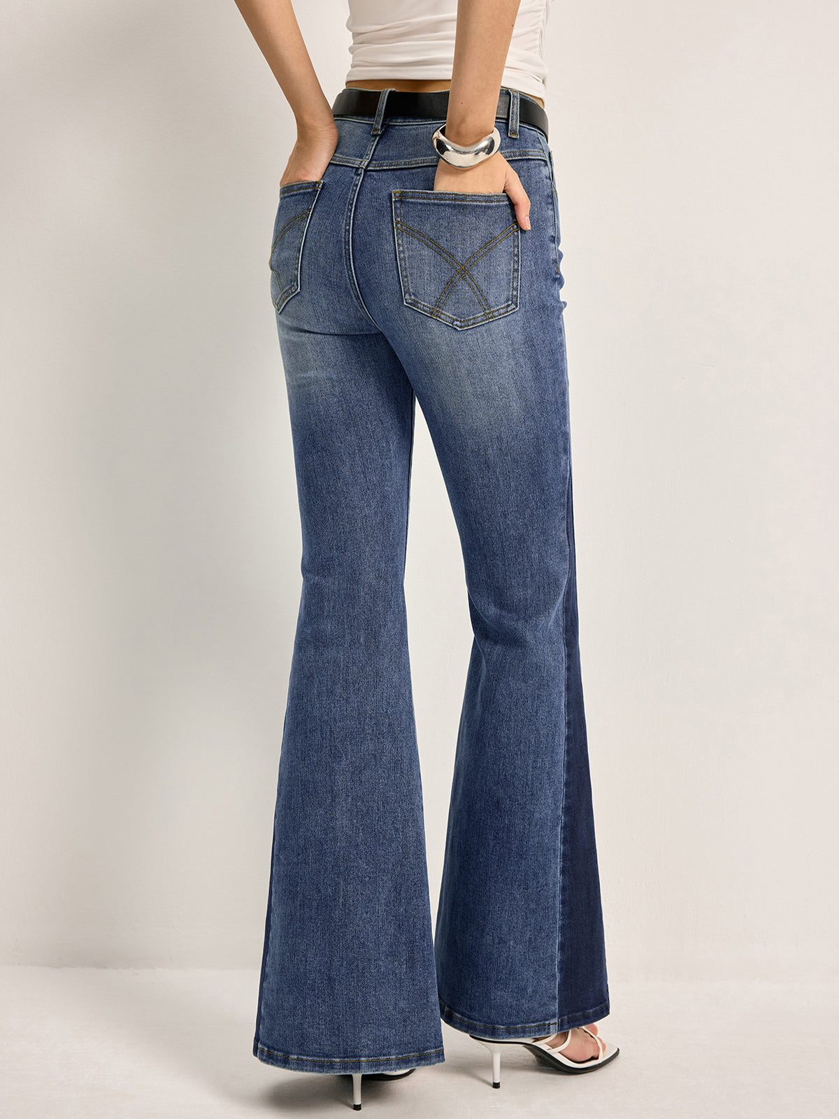 Color Block Mid-Waist Bell Jeans-Chicvia