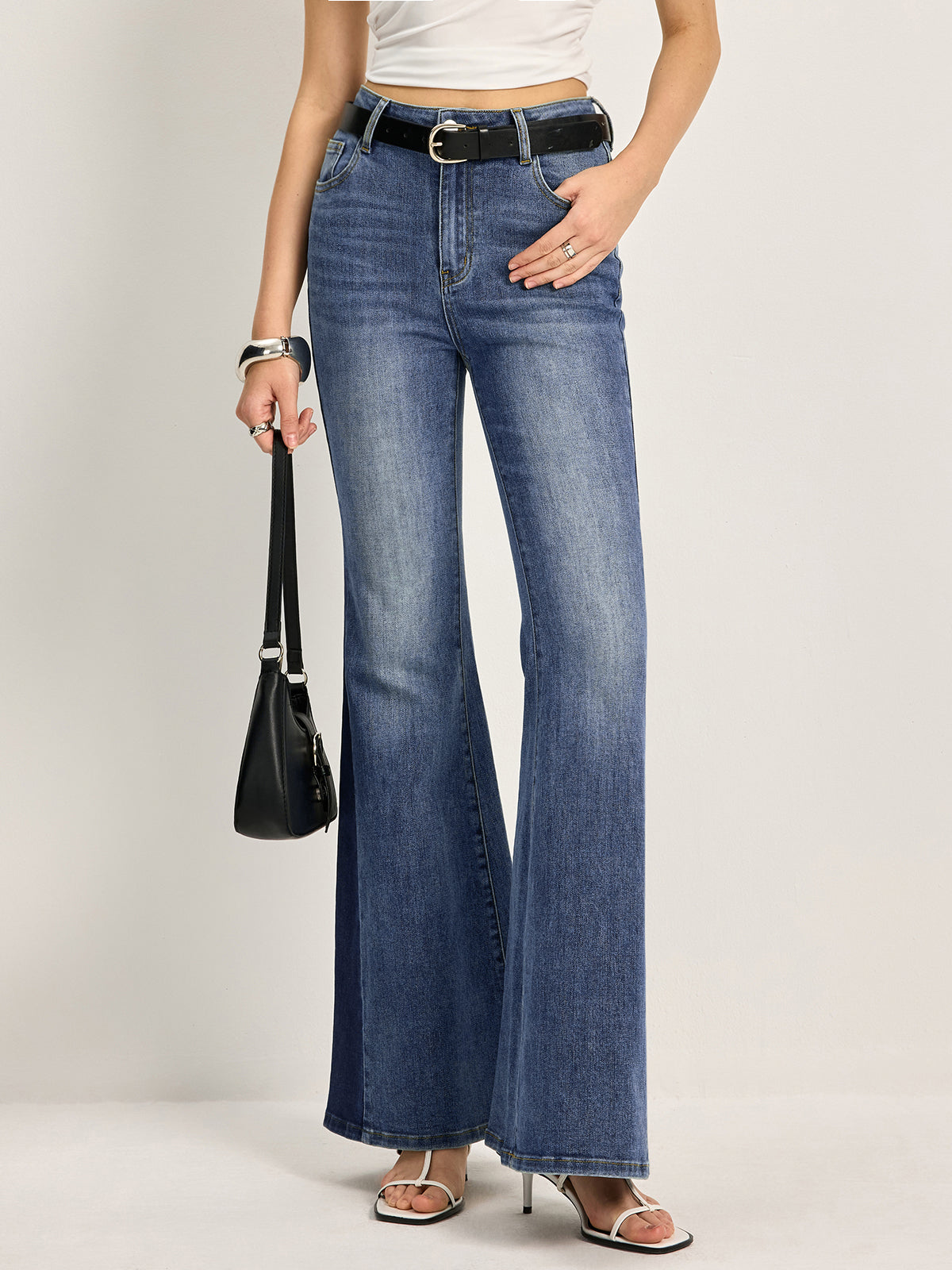 Color Block Mid-Waist Bell Jeans-Chicvia
