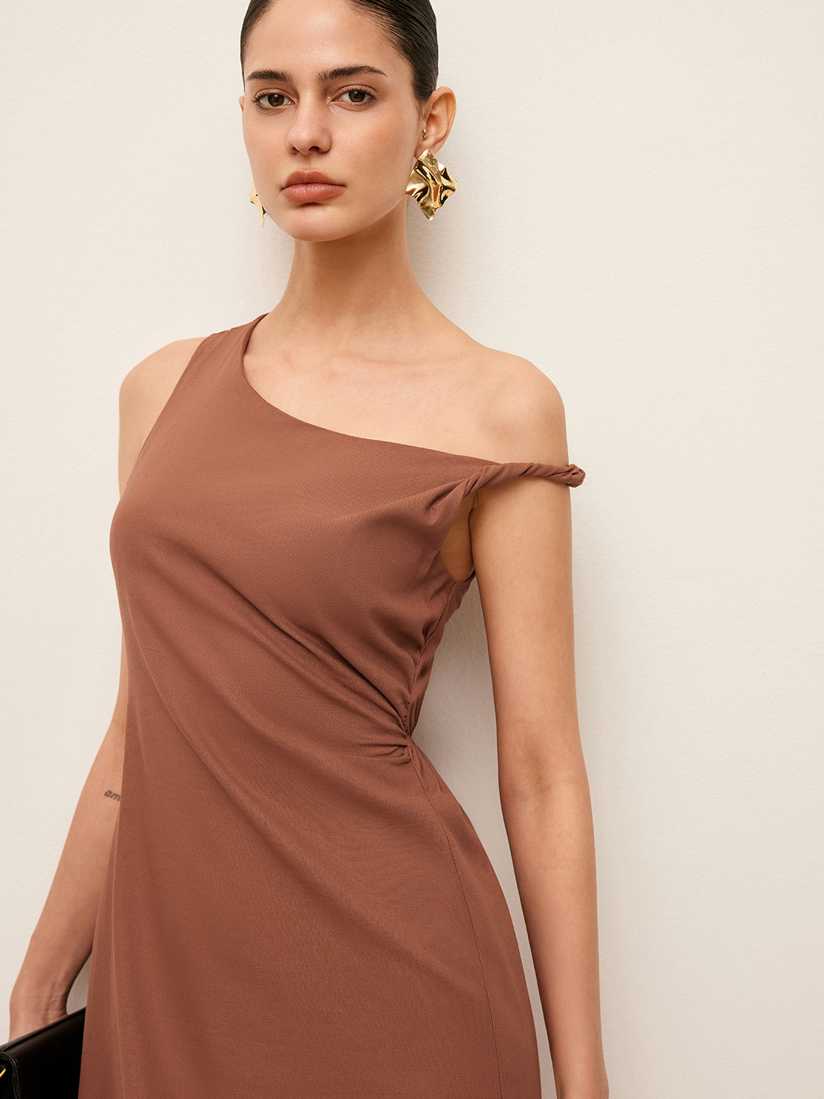 Cotton One-Shoulder Dress-Chicvia