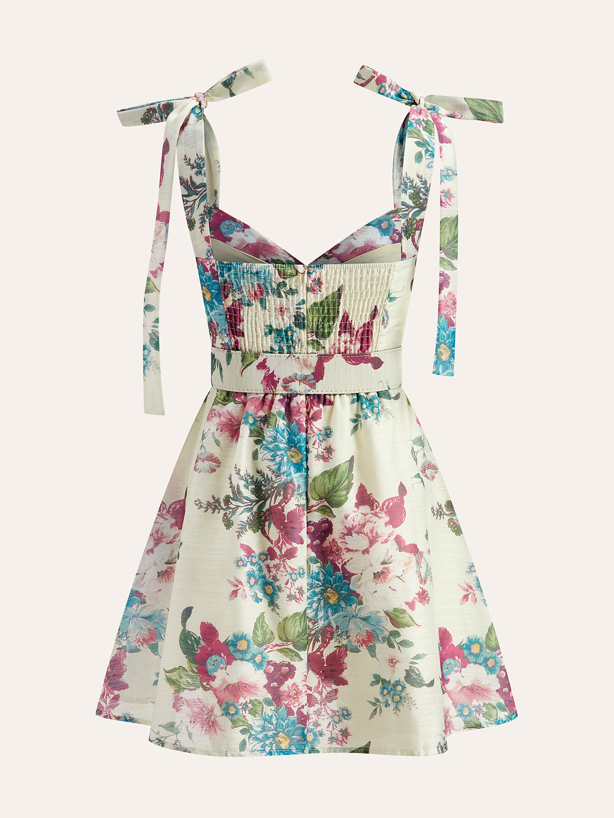 Floral Print Tie-Strap Belted Dress-Chicvia